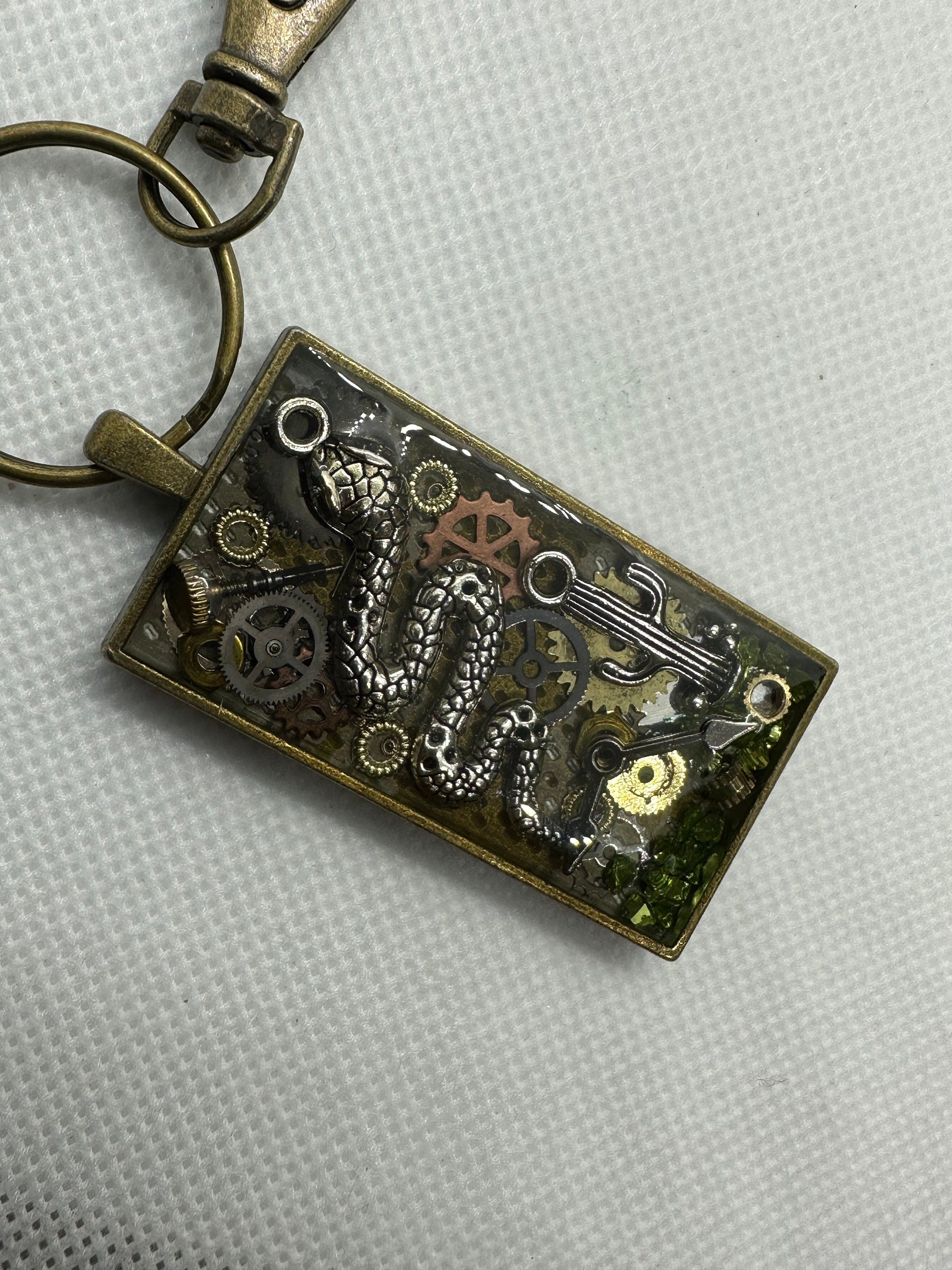 Steampunk Desert Theme Snake with Cactus Keychain