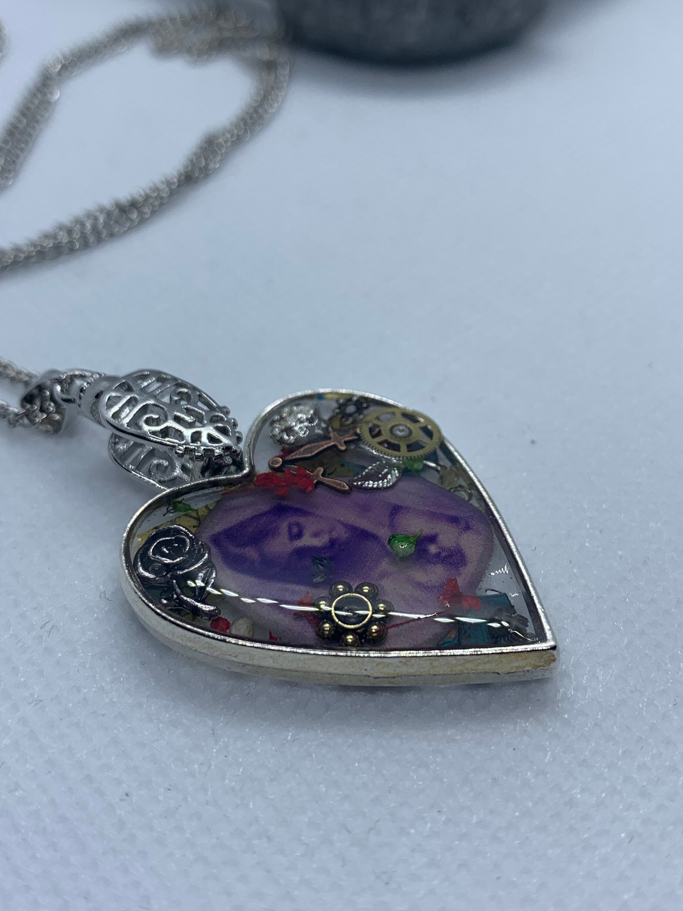 Women and Baby Heart shaped Steampunk Antique Necklace