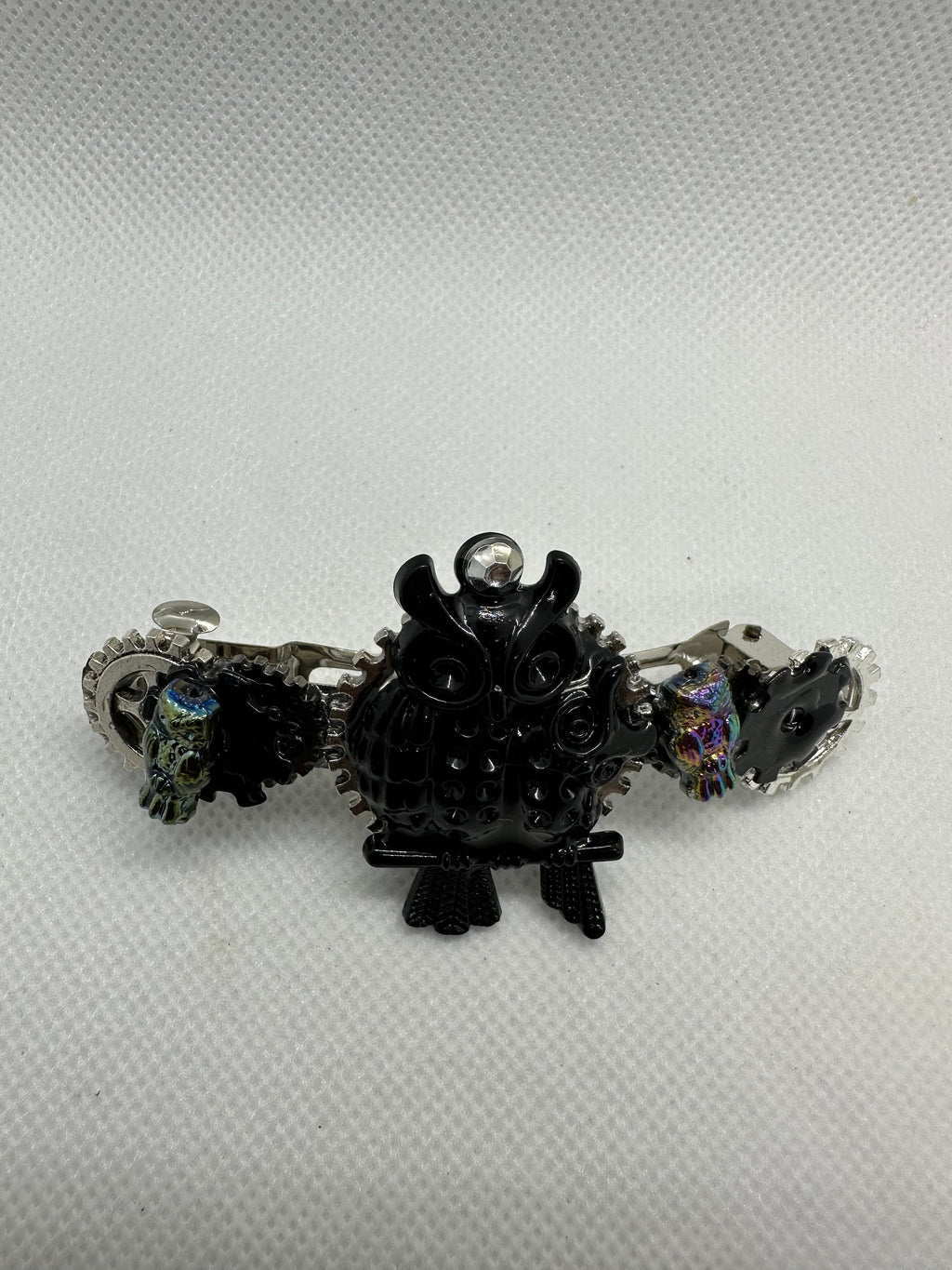 Steampunk Black Owl With Baby Hairclip