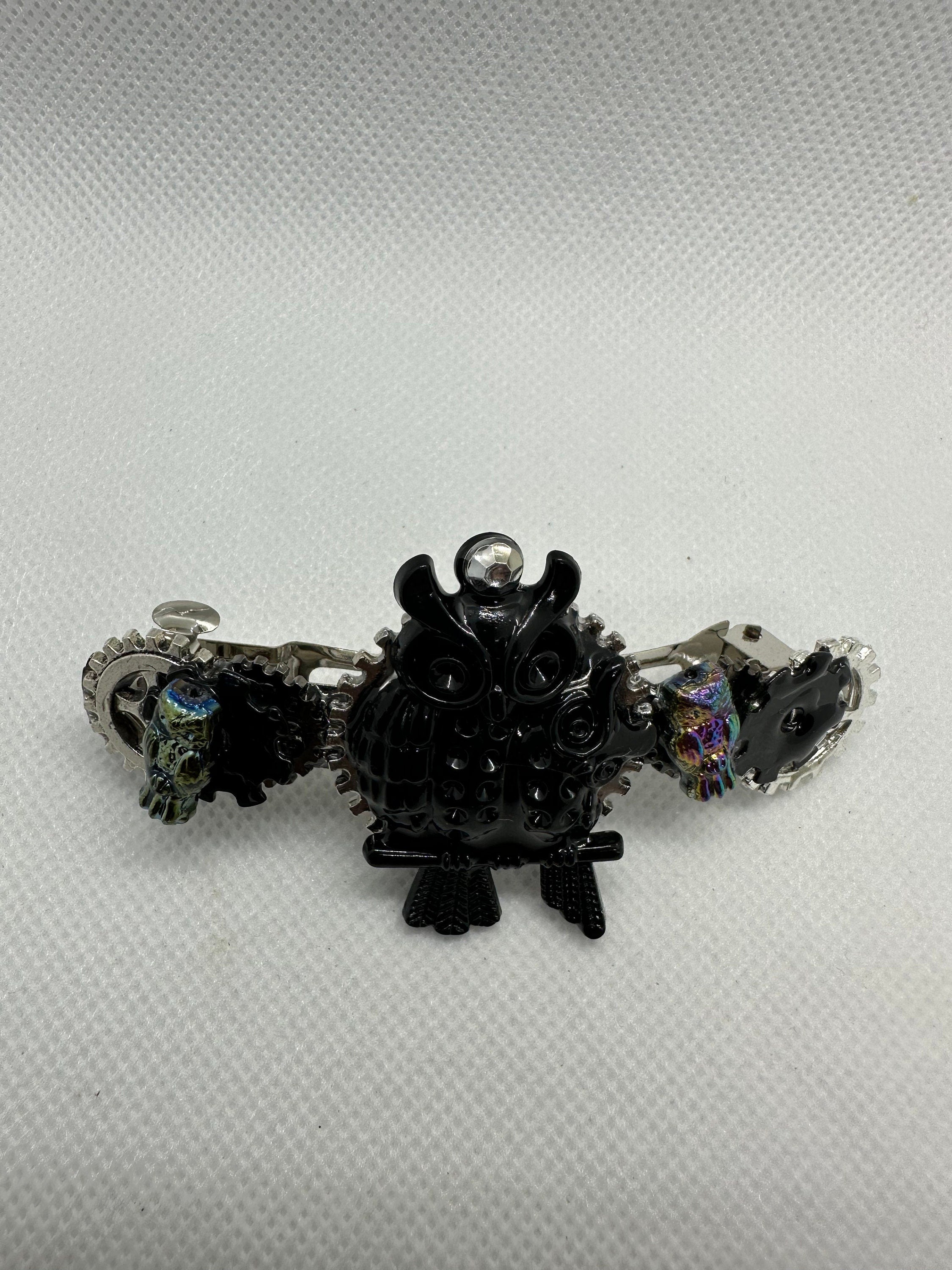 Steampunk Black Owl With Baby Hairclip