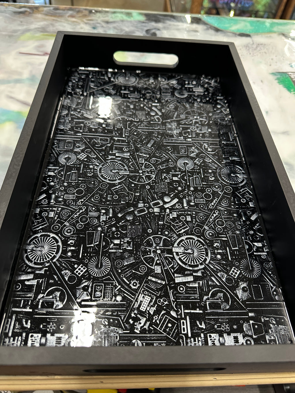 Steampunk Black and Silver Tray