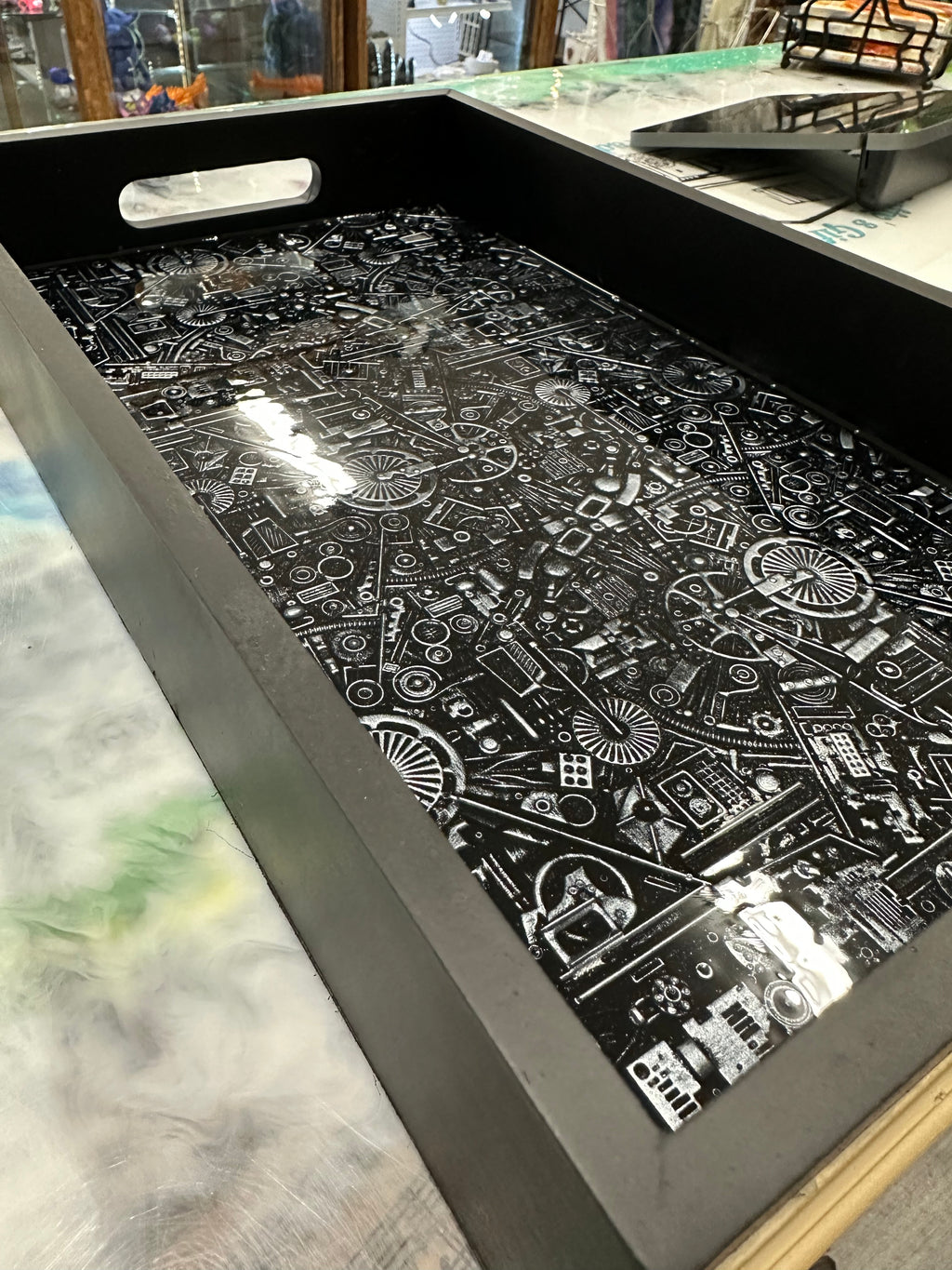 Steampunk Black and Silver Tray