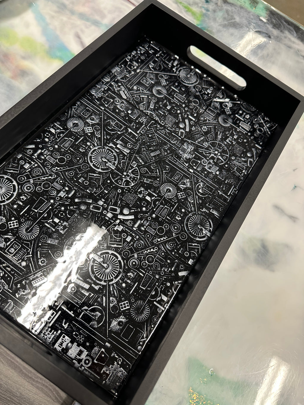 Steampunk Black and Silver Tray