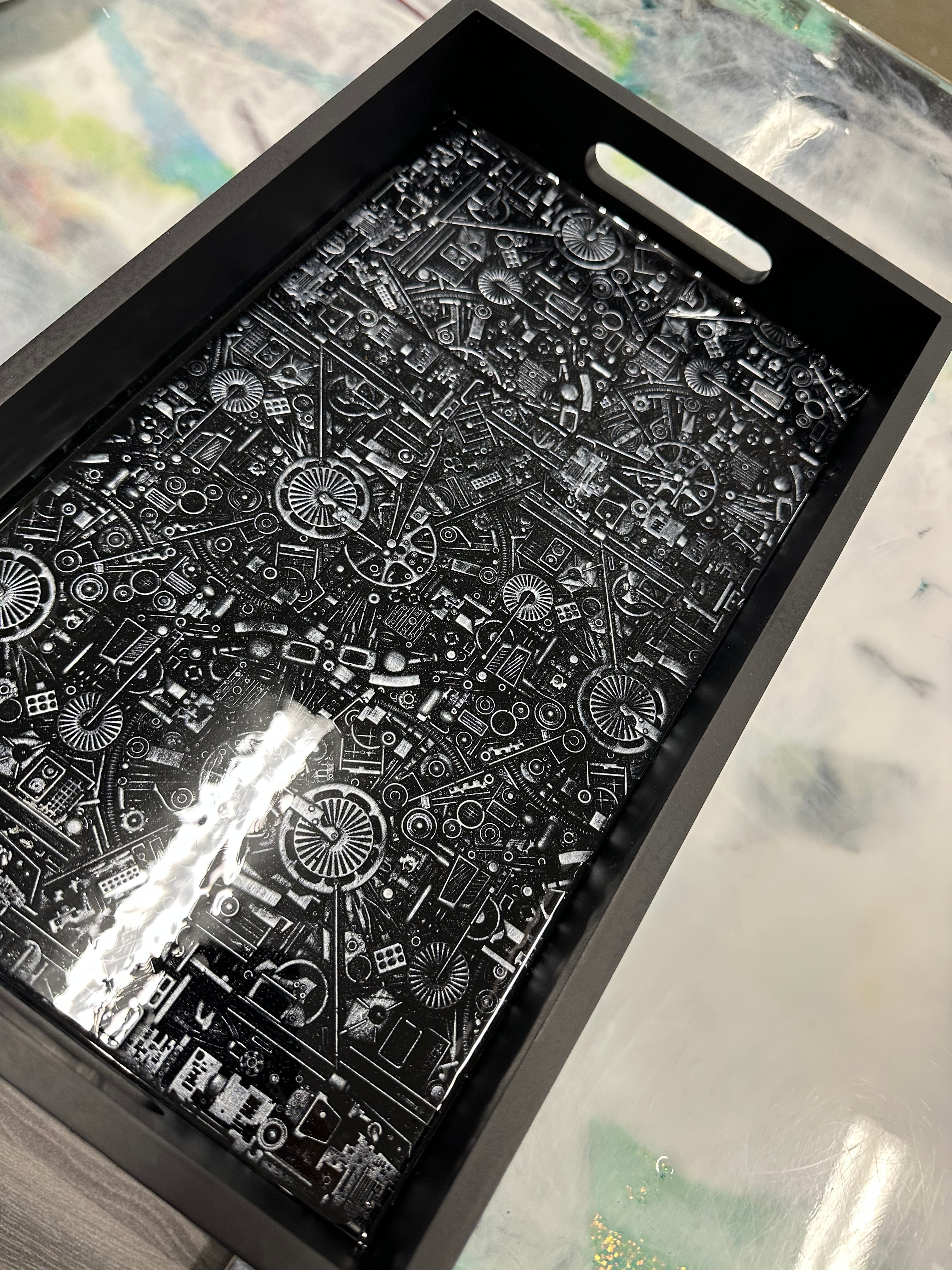 Steampunk Black and Silver Tray