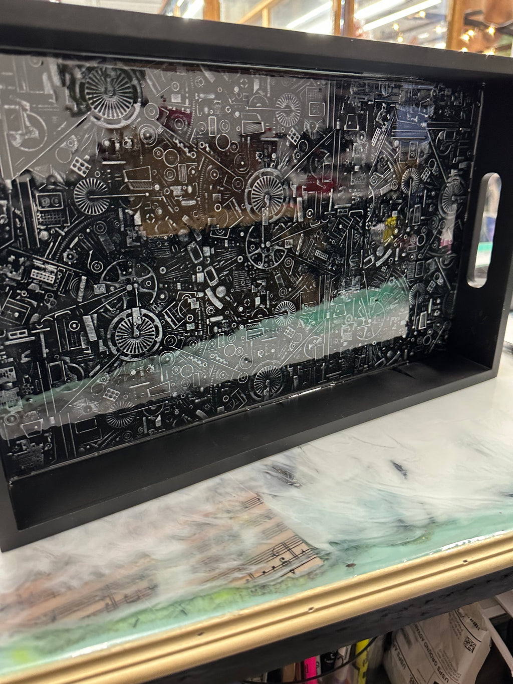 Steampunk Black and Silver Tray