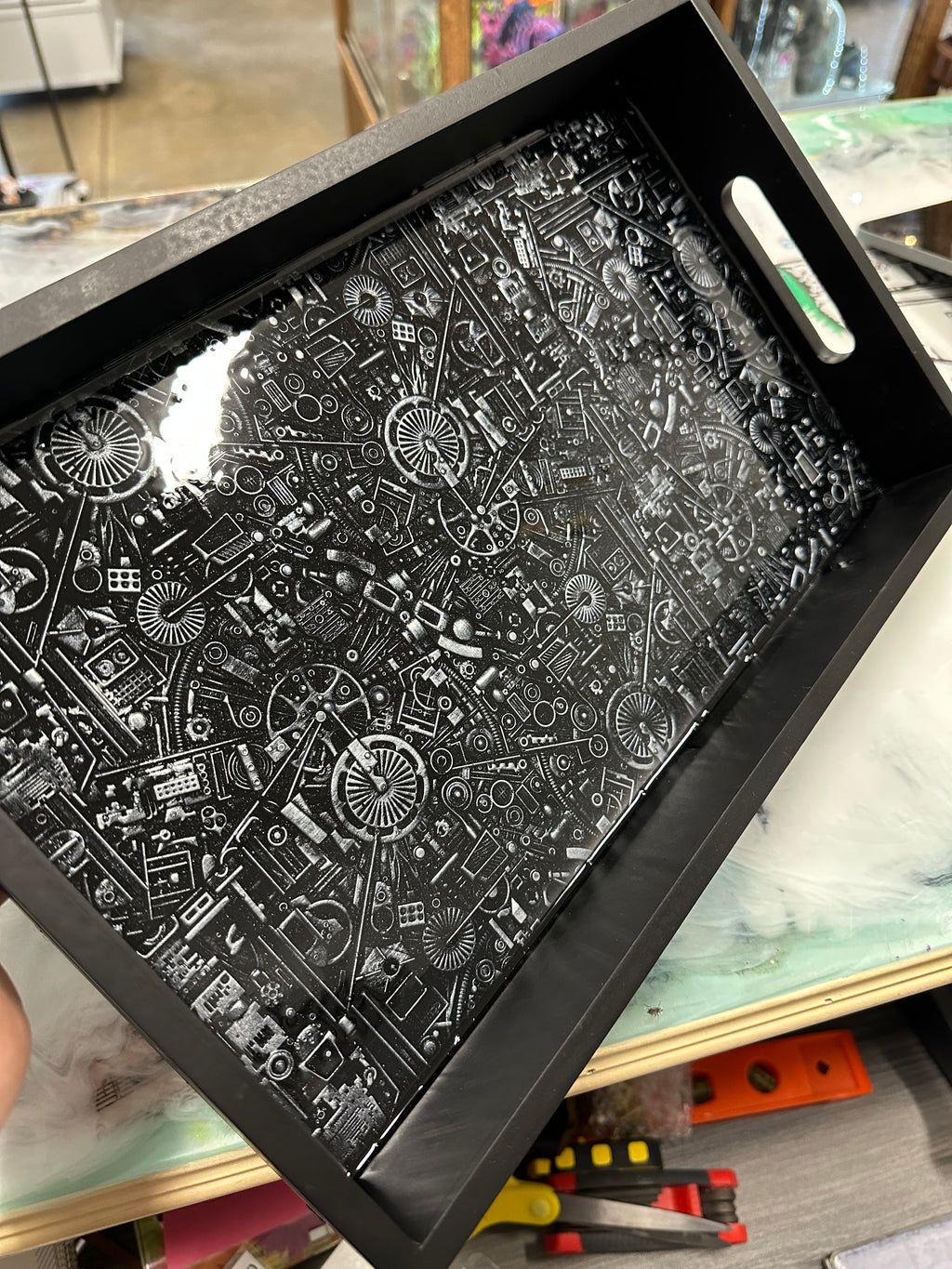 Steampunk Black and Silver Tray