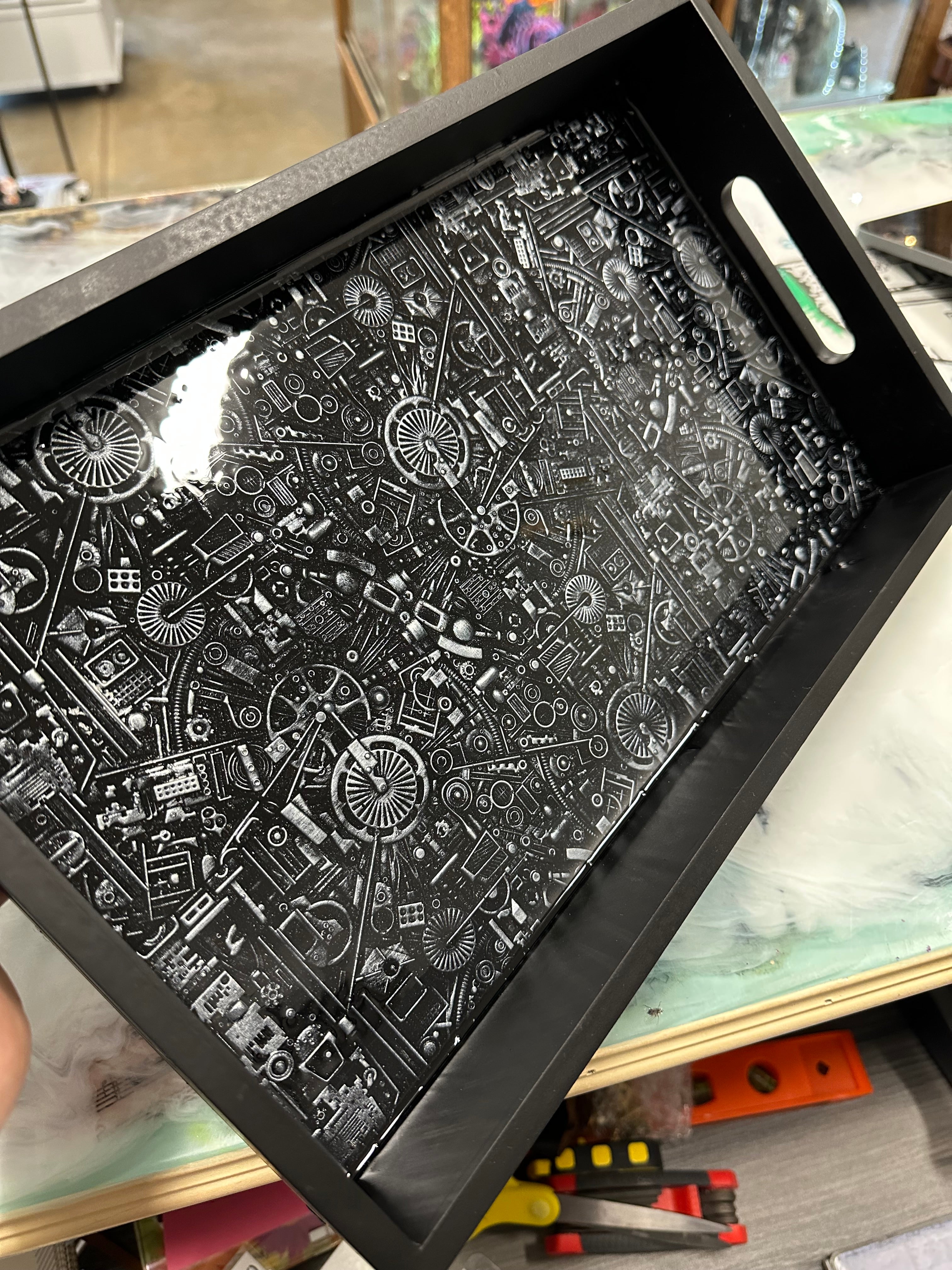 Steampunk Black and Silver Tray