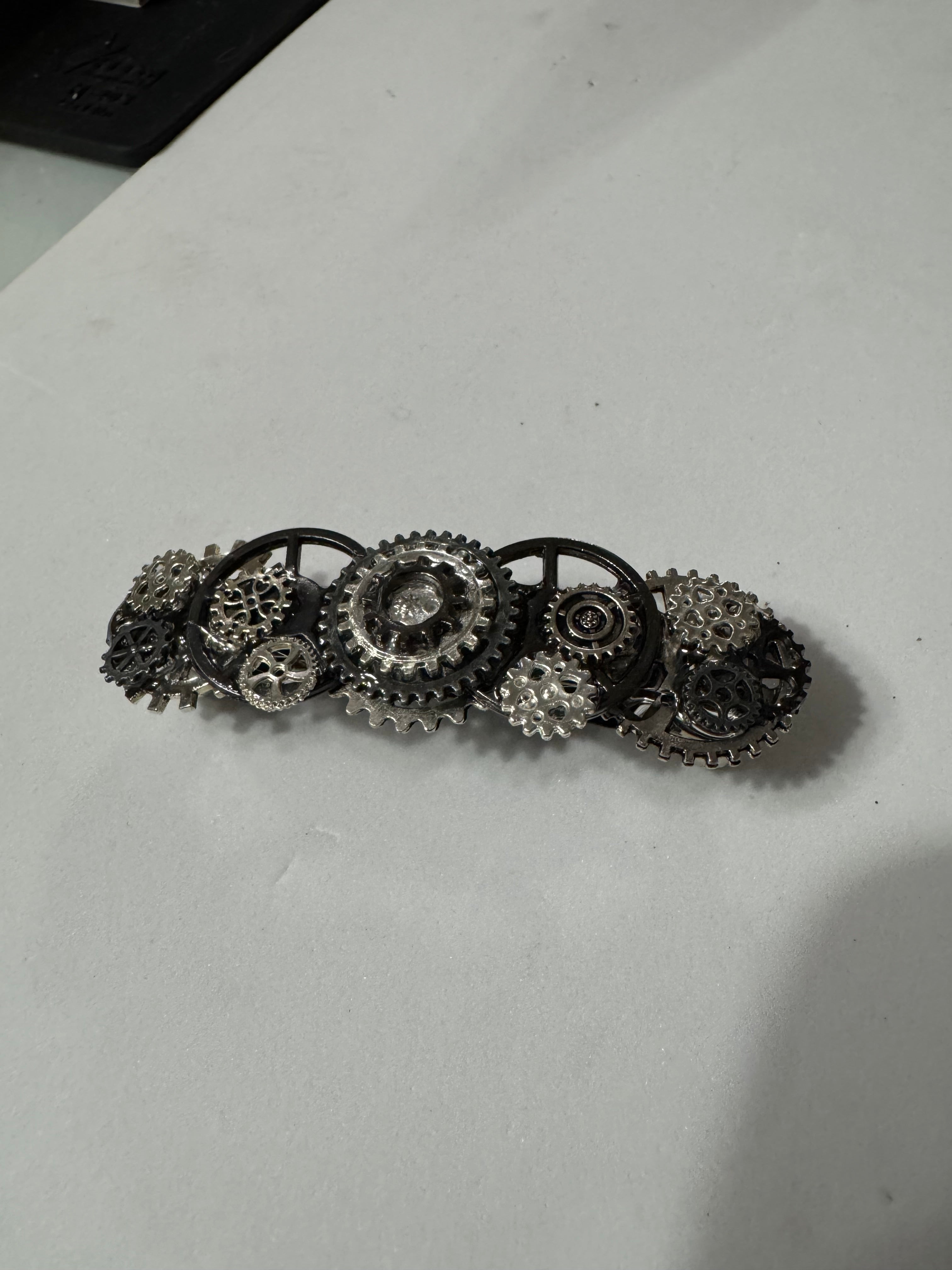 Steampunk French Barrette Silver and Black