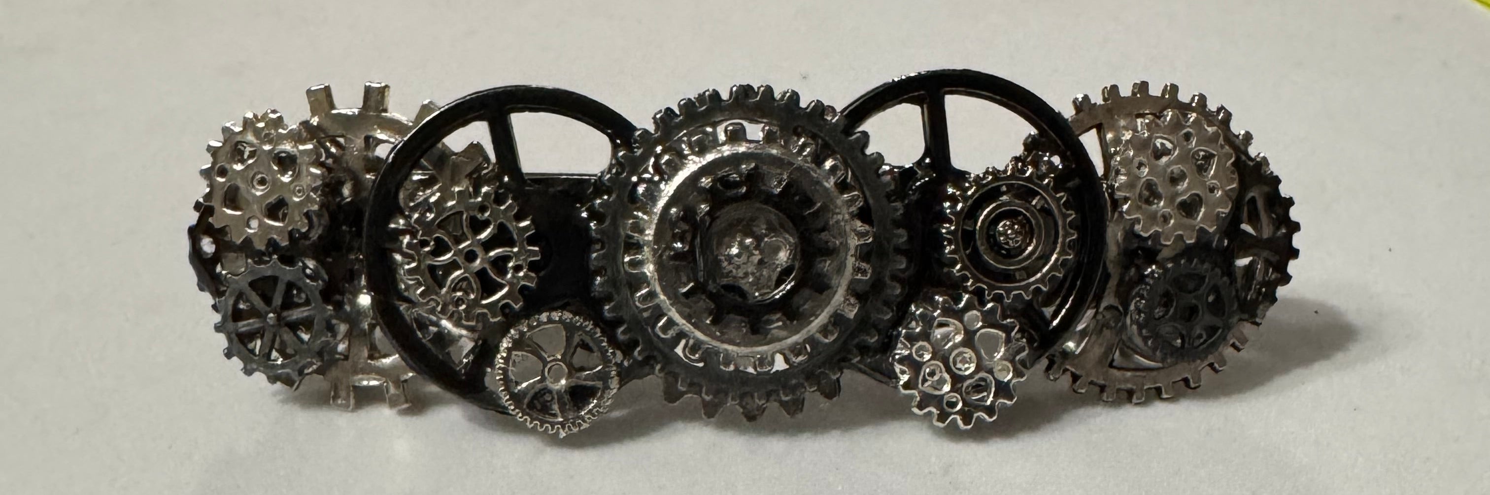 Steampunk French Barrette Silver and Black