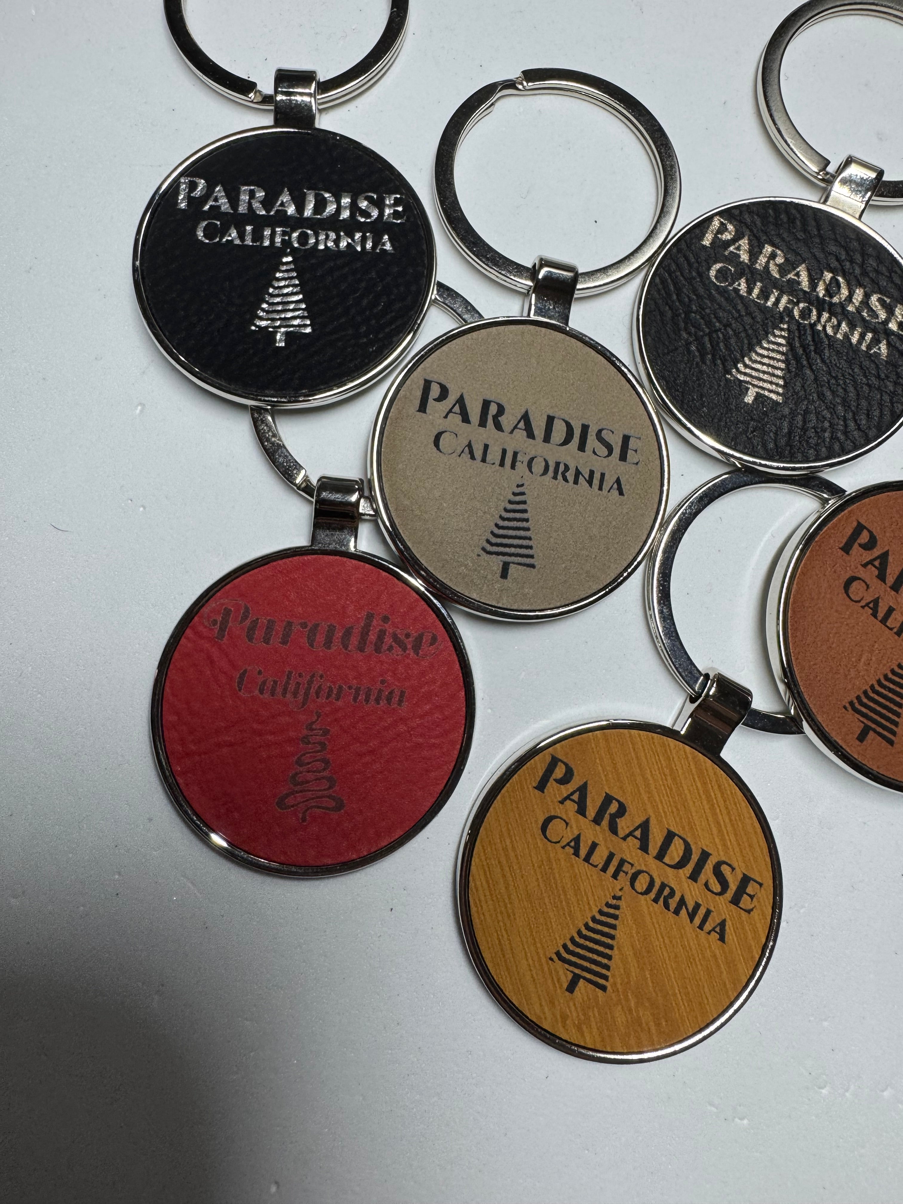 Metal Leatherette Paradise Keychain