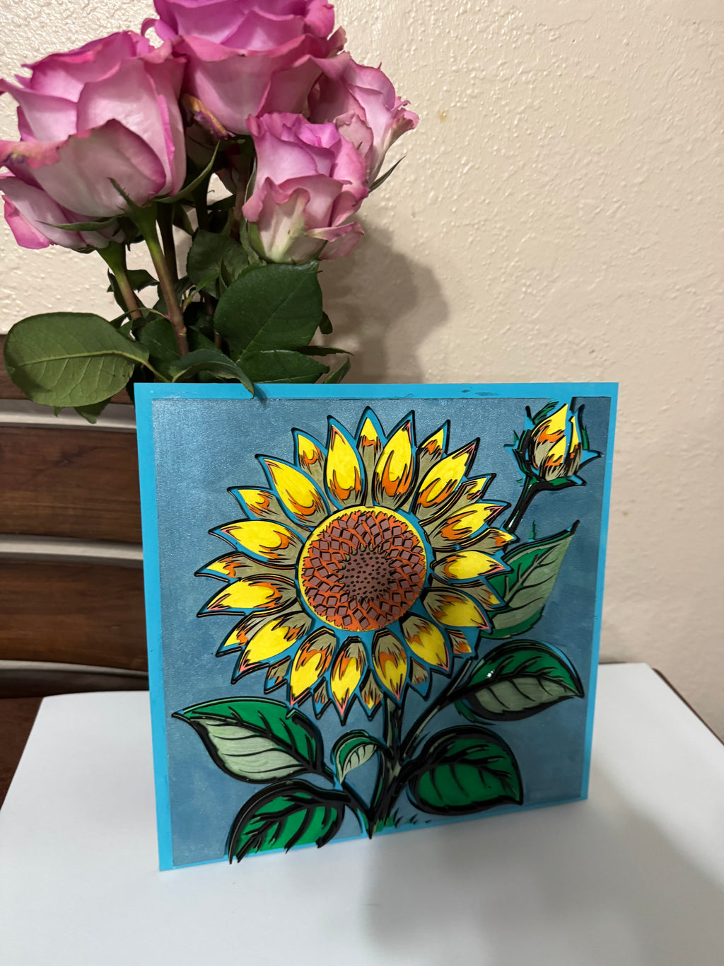 Wooden Layered Yellow Sunflower