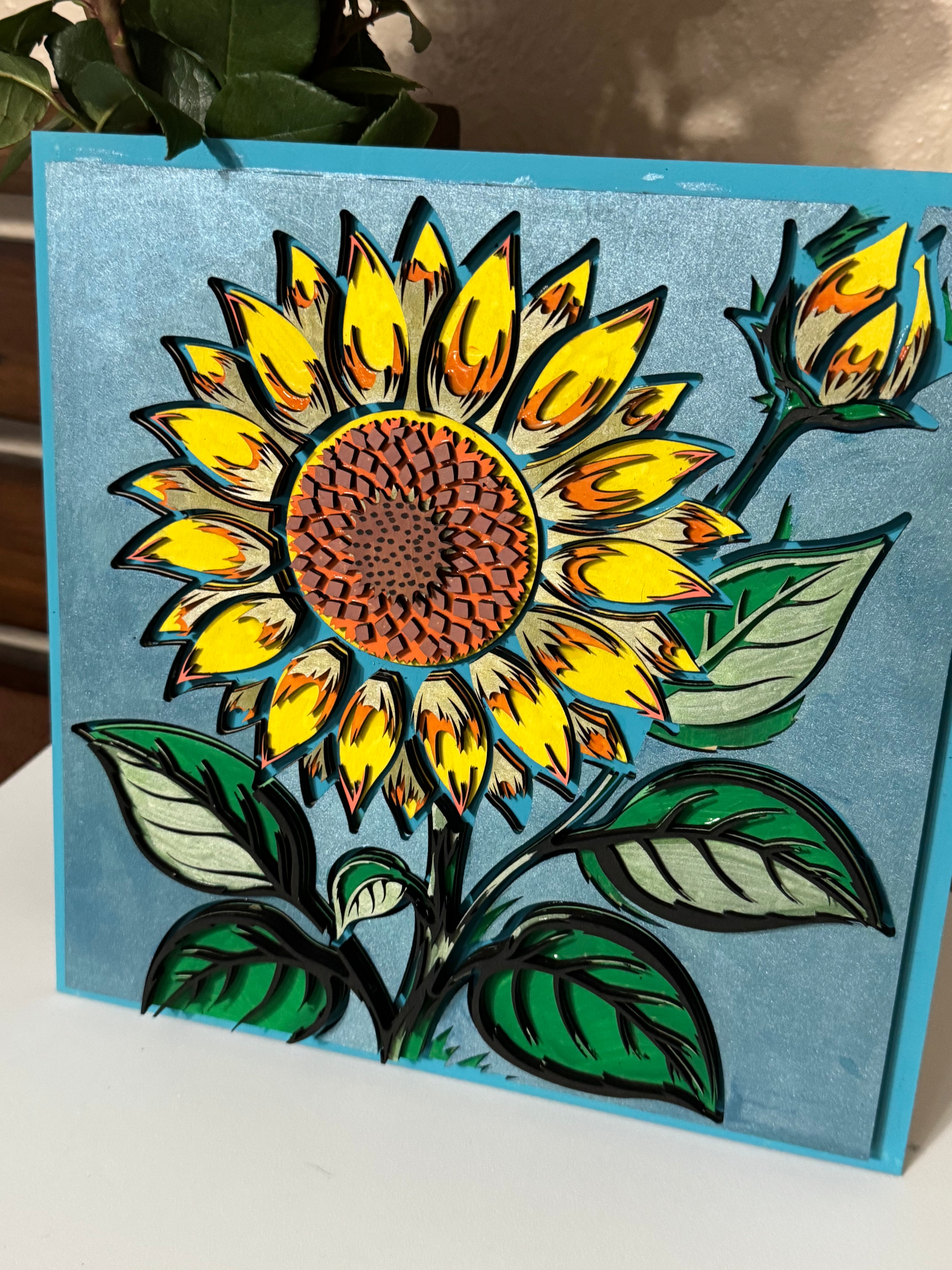Wooden Layered Yellow Sunflower
