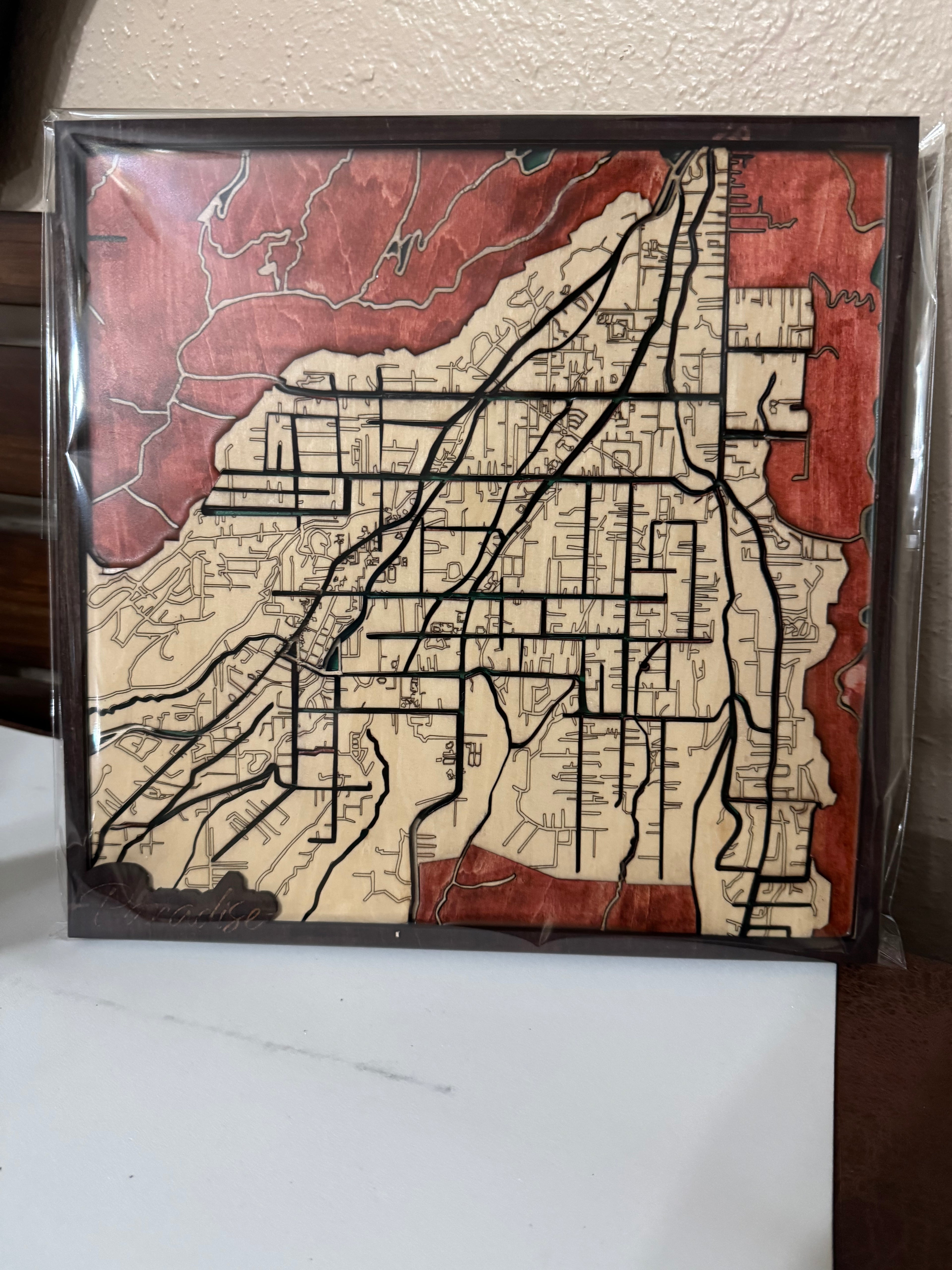 Paradise California Wooden Map Streets