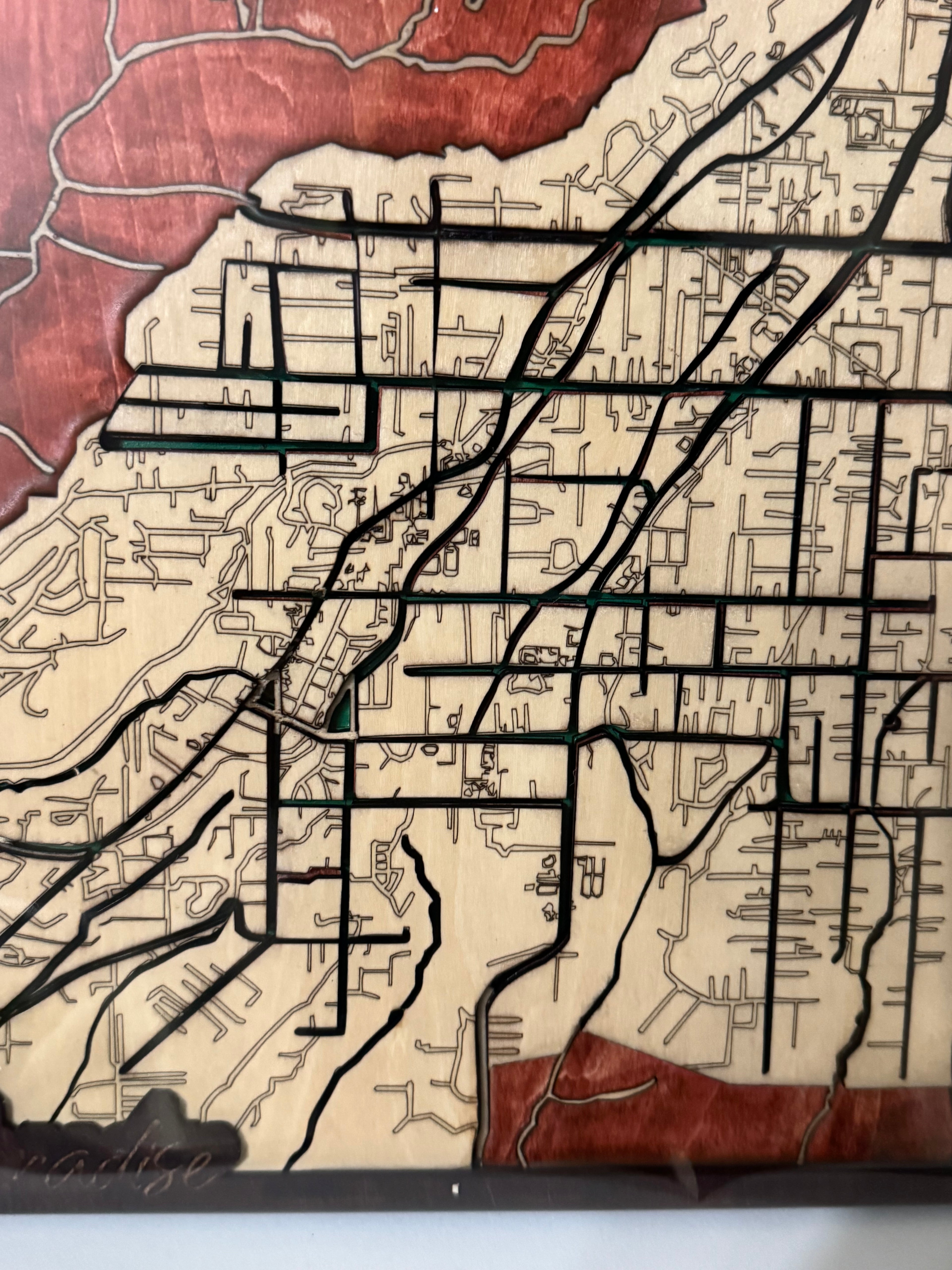 Paradise California Wooden Map Streets