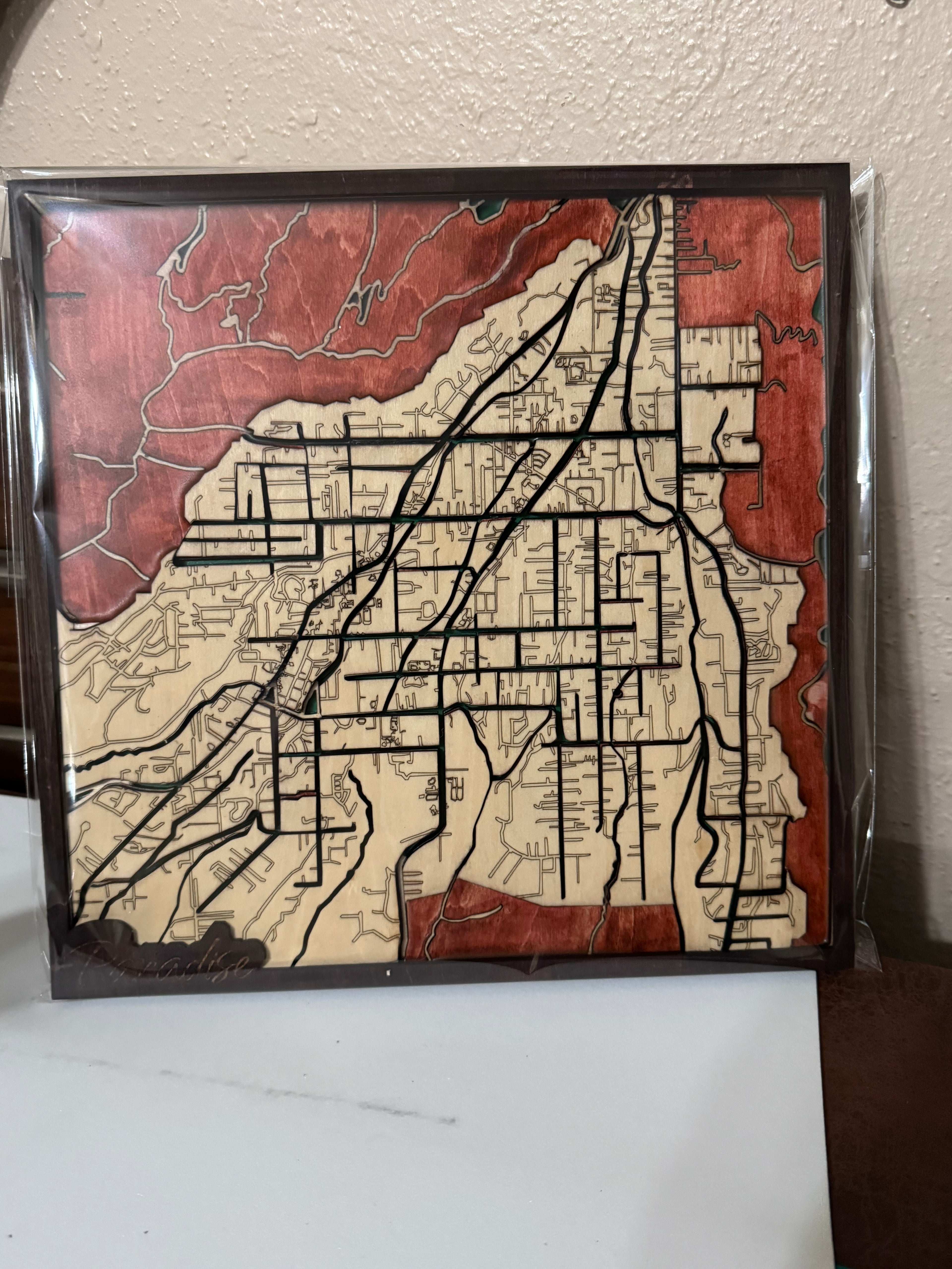 Paradise California Wooden Map Streets