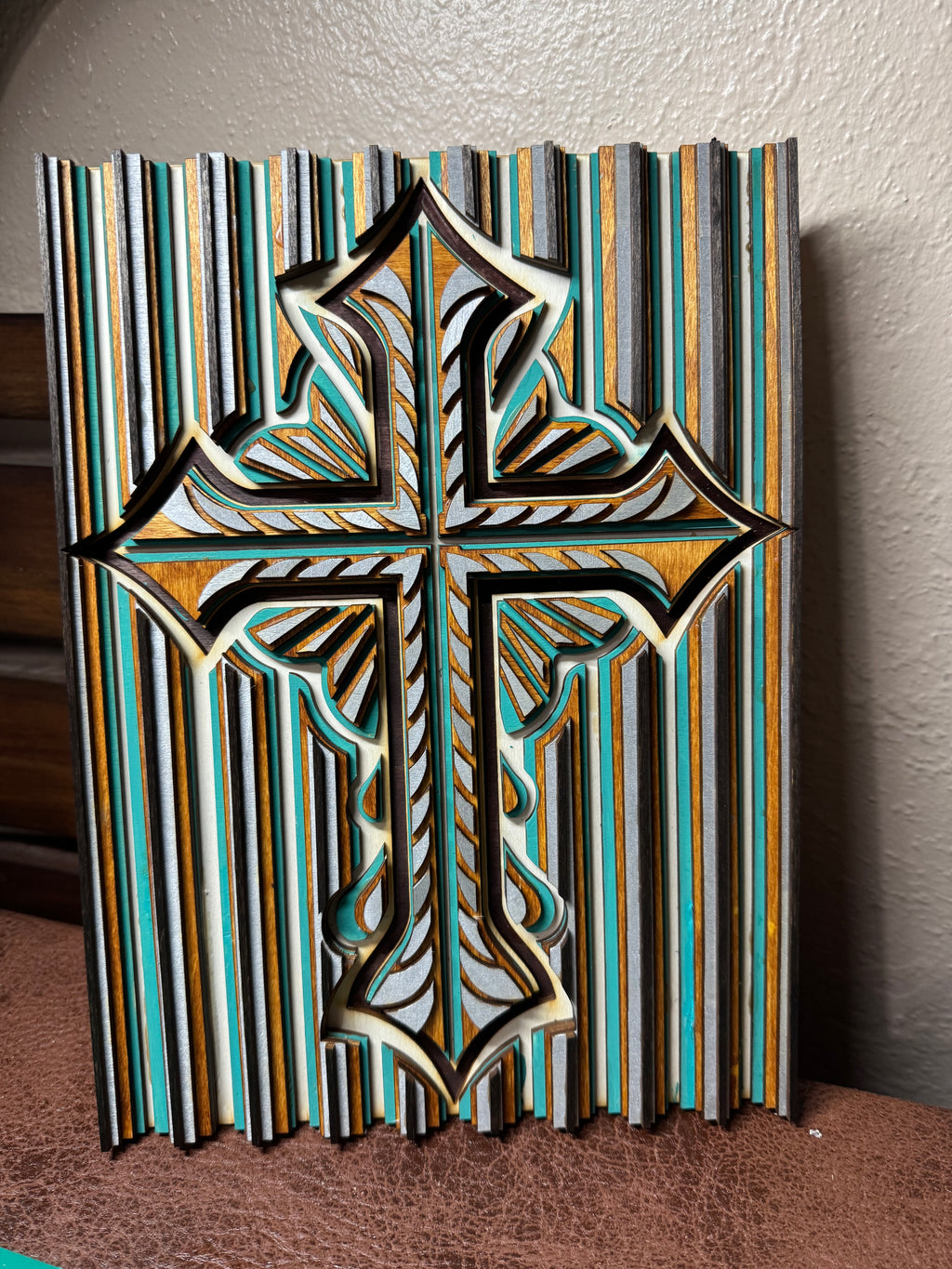 Wooden Layered Cross Striped 2