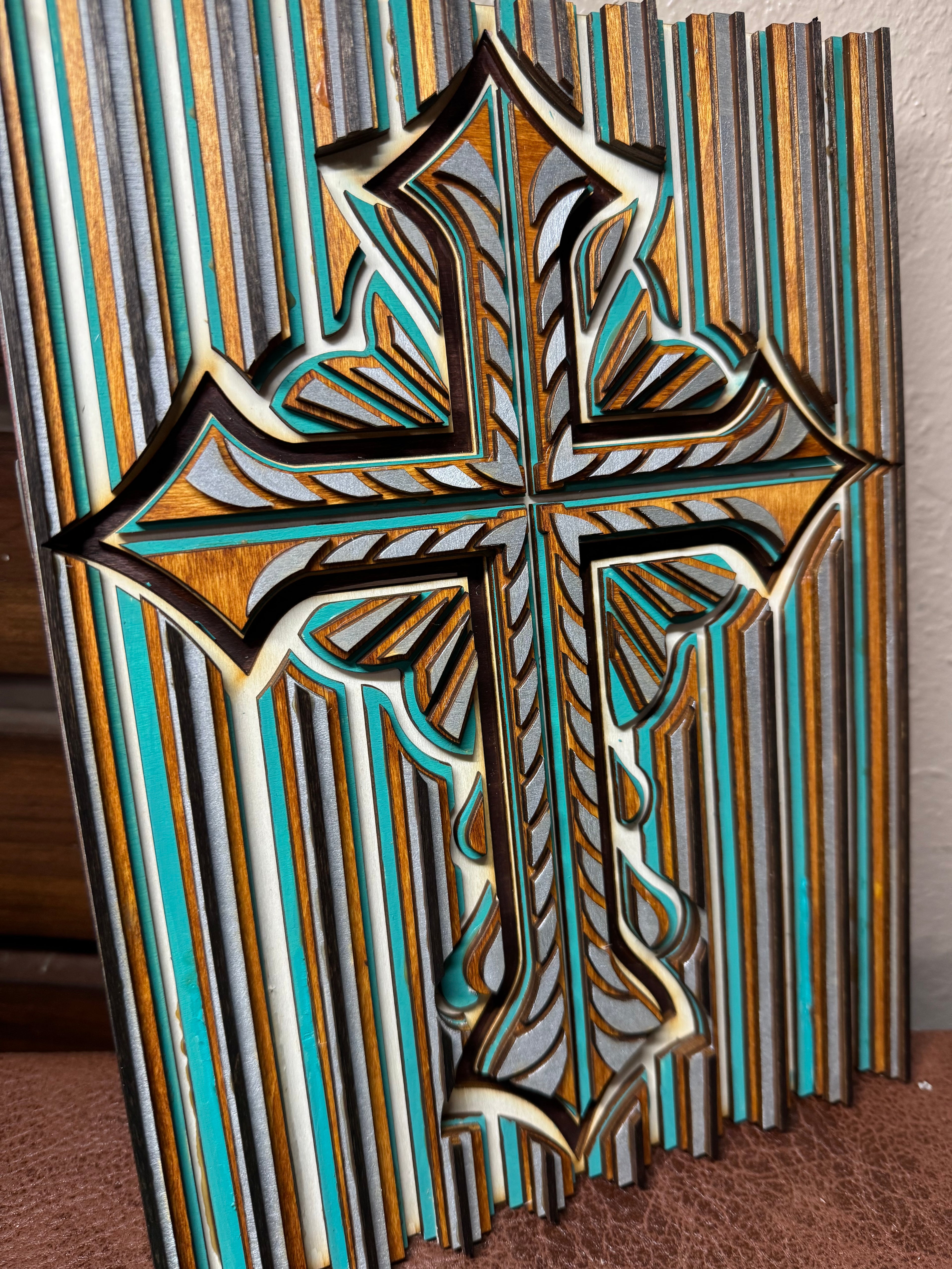 Wooden Layered Cross Striped 2