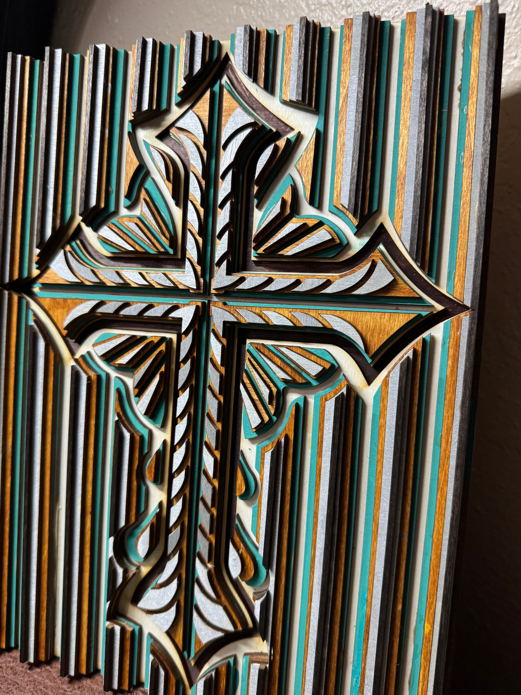 Wooden Layered Cross Striped 2