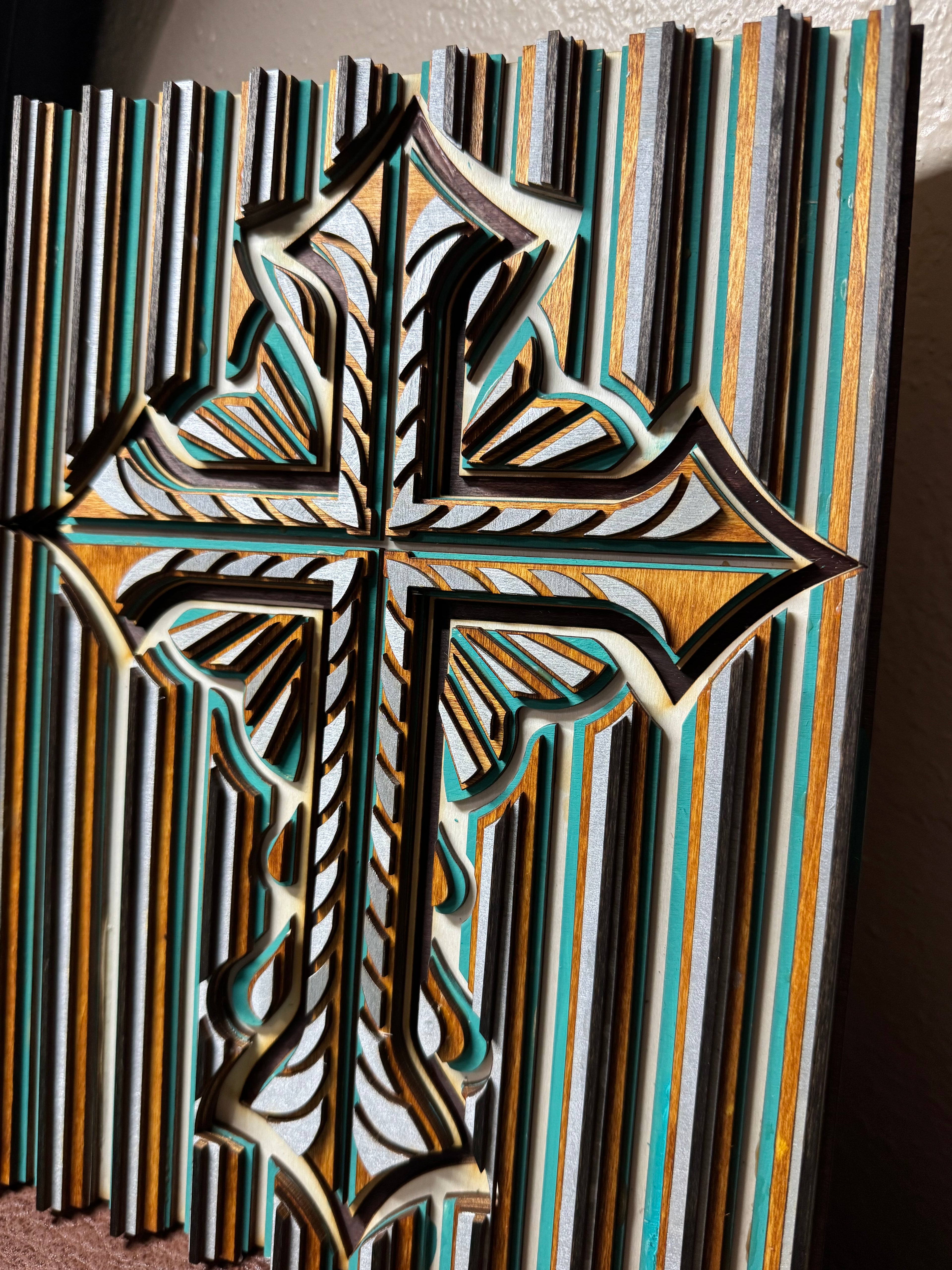 Wooden Layered Cross Striped 2