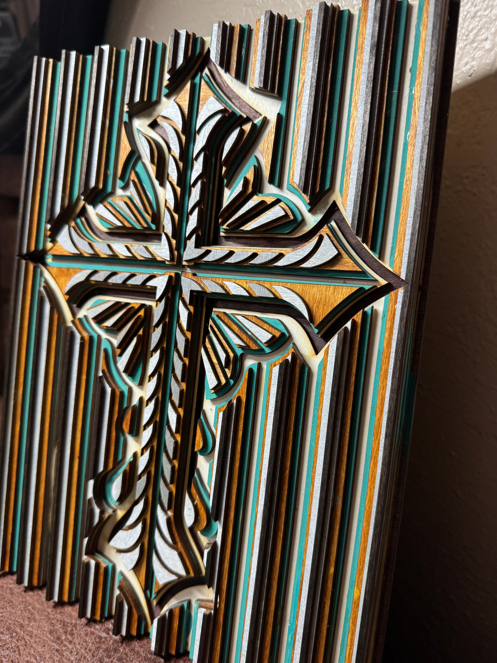 Wooden Layered Cross Striped 2