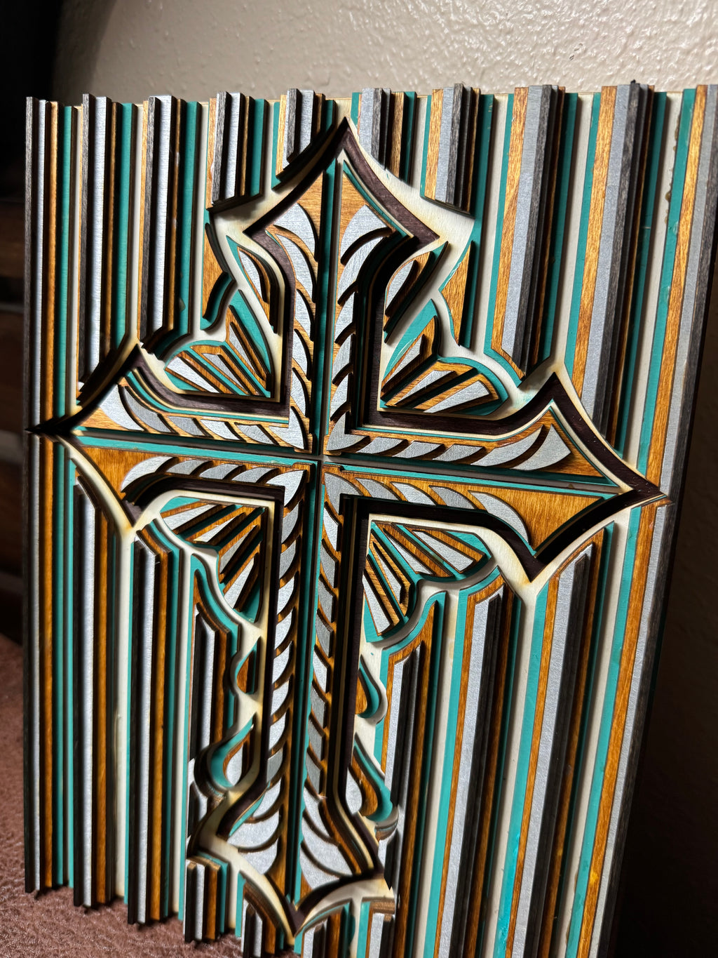 Wooden Layered Cross Striped 2