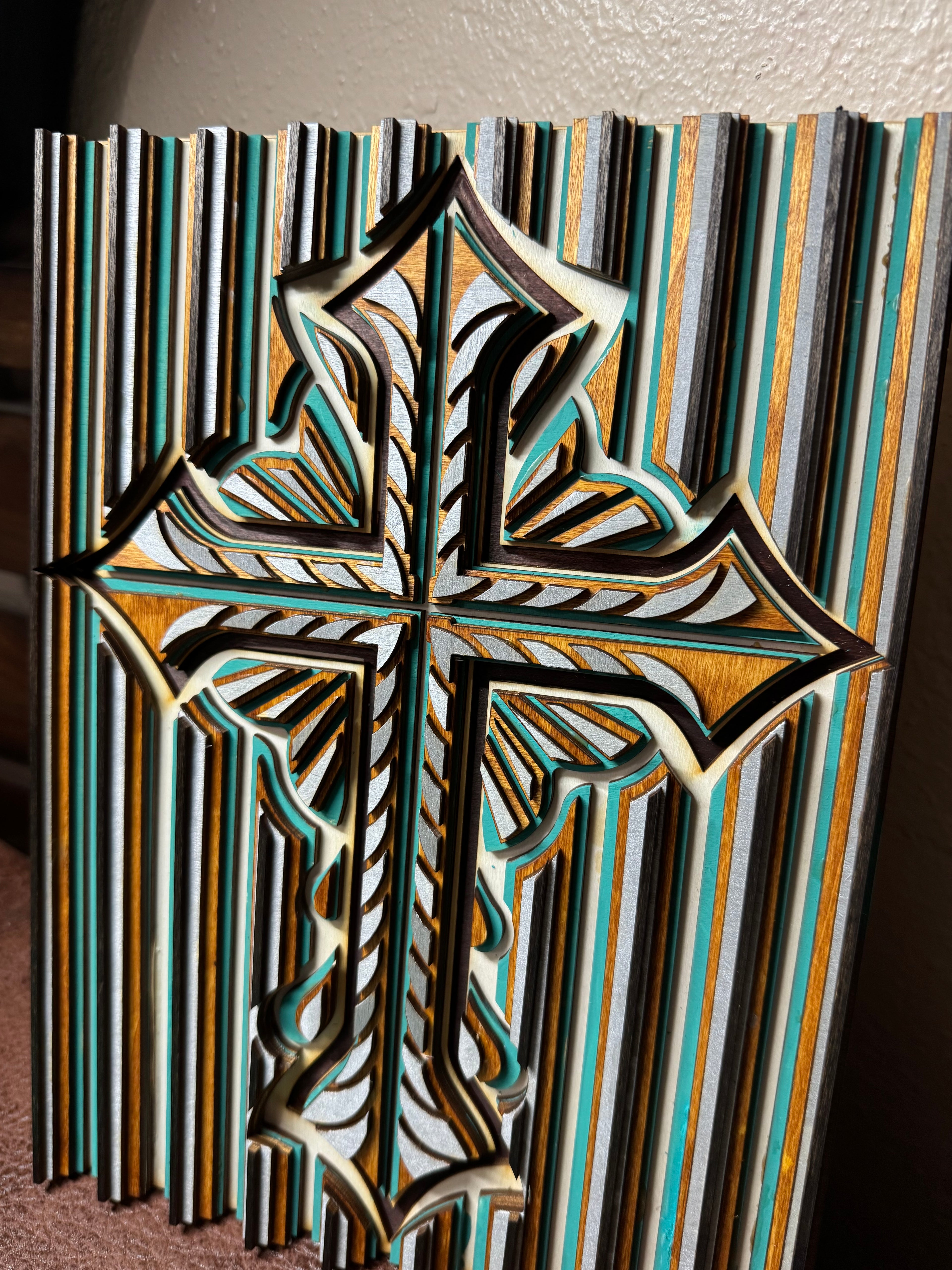 Wooden Layered Cross Striped 2
