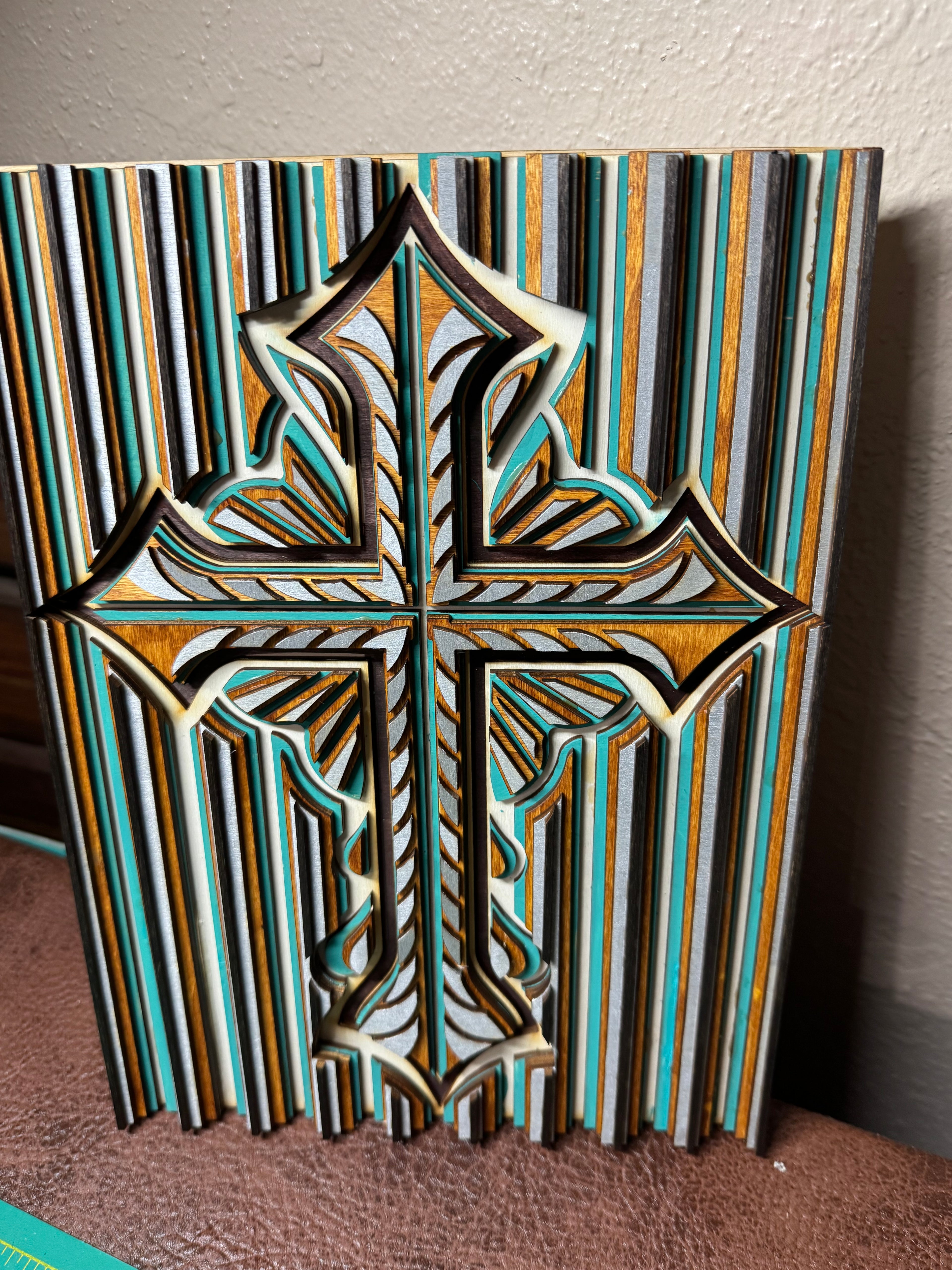 Wooden Layered Cross Striped 2