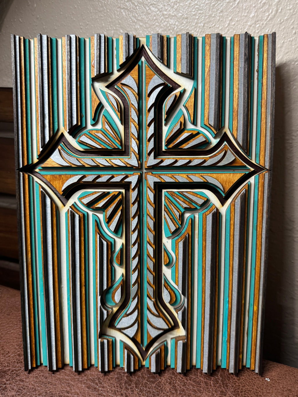 Wooden Layered Cross Striped 2