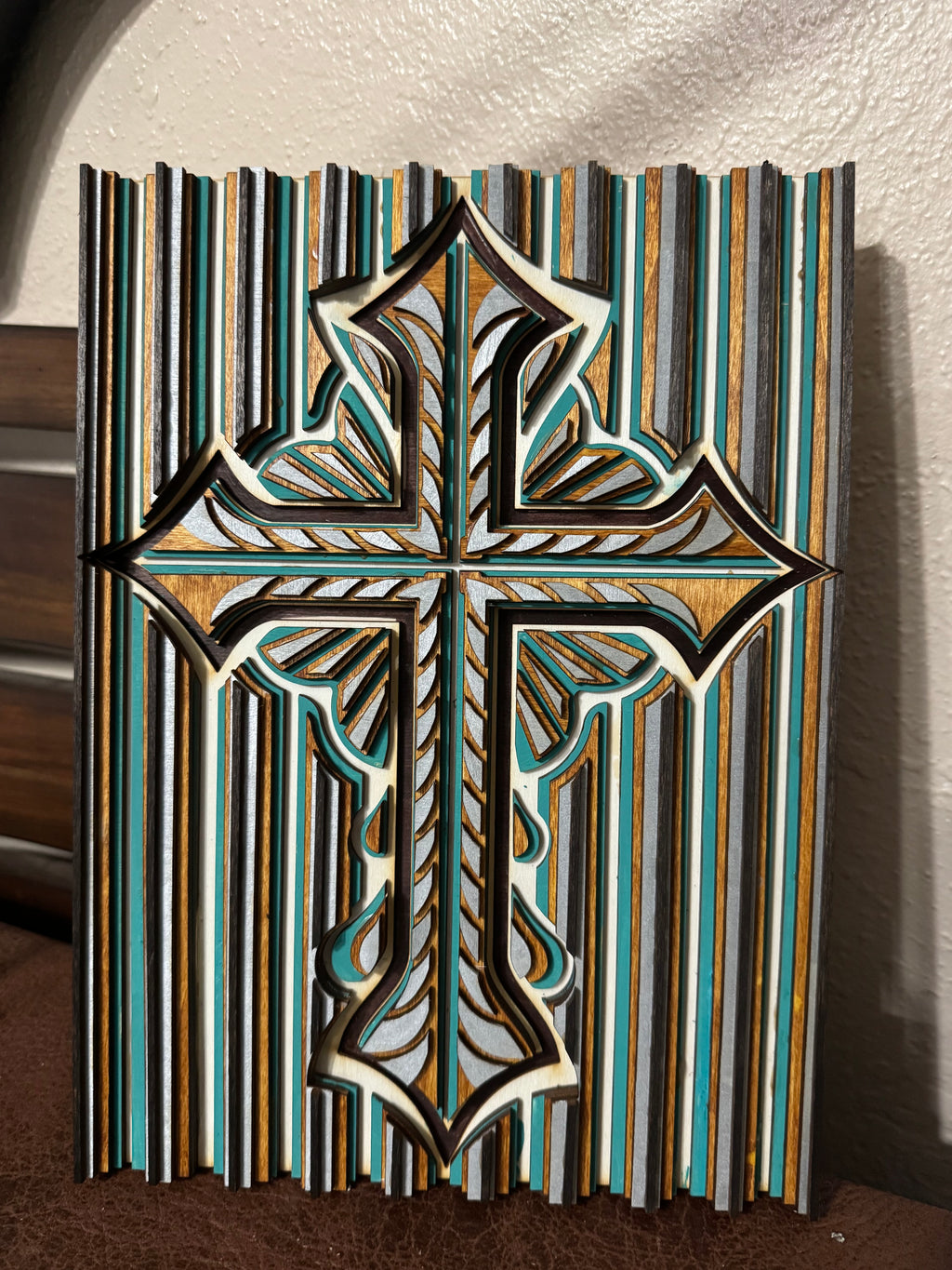 Wooden Layered Cross Striped 2