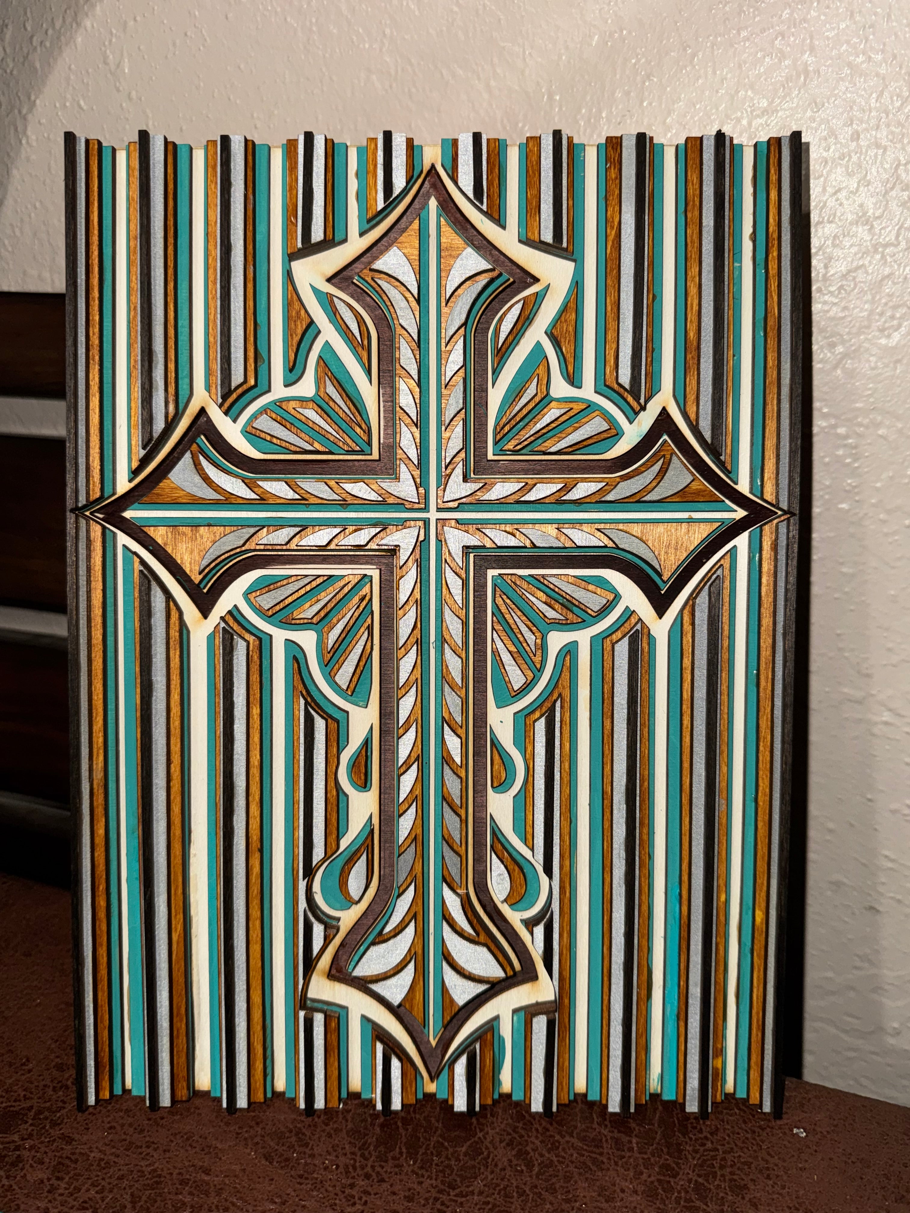 Wooden Layered Cross Striped 2