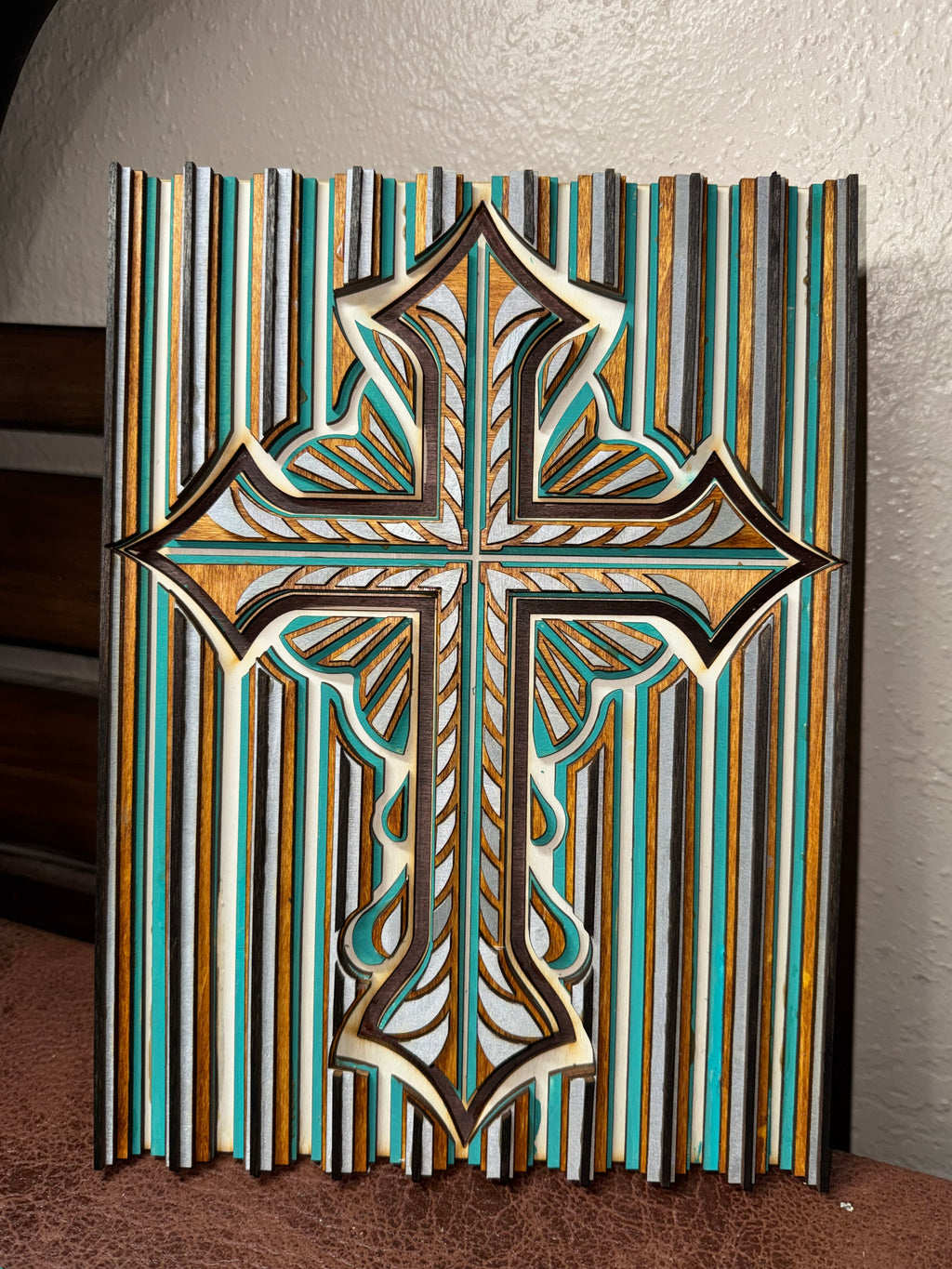 Wooden Layered Cross Striped 2