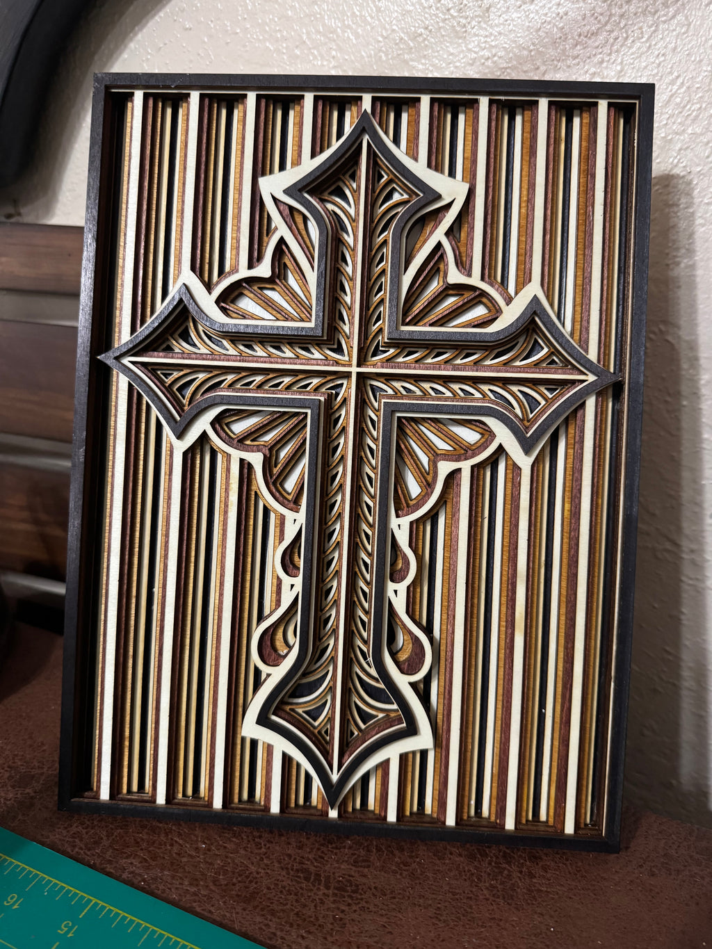 Wooden Layered Cross Striped
