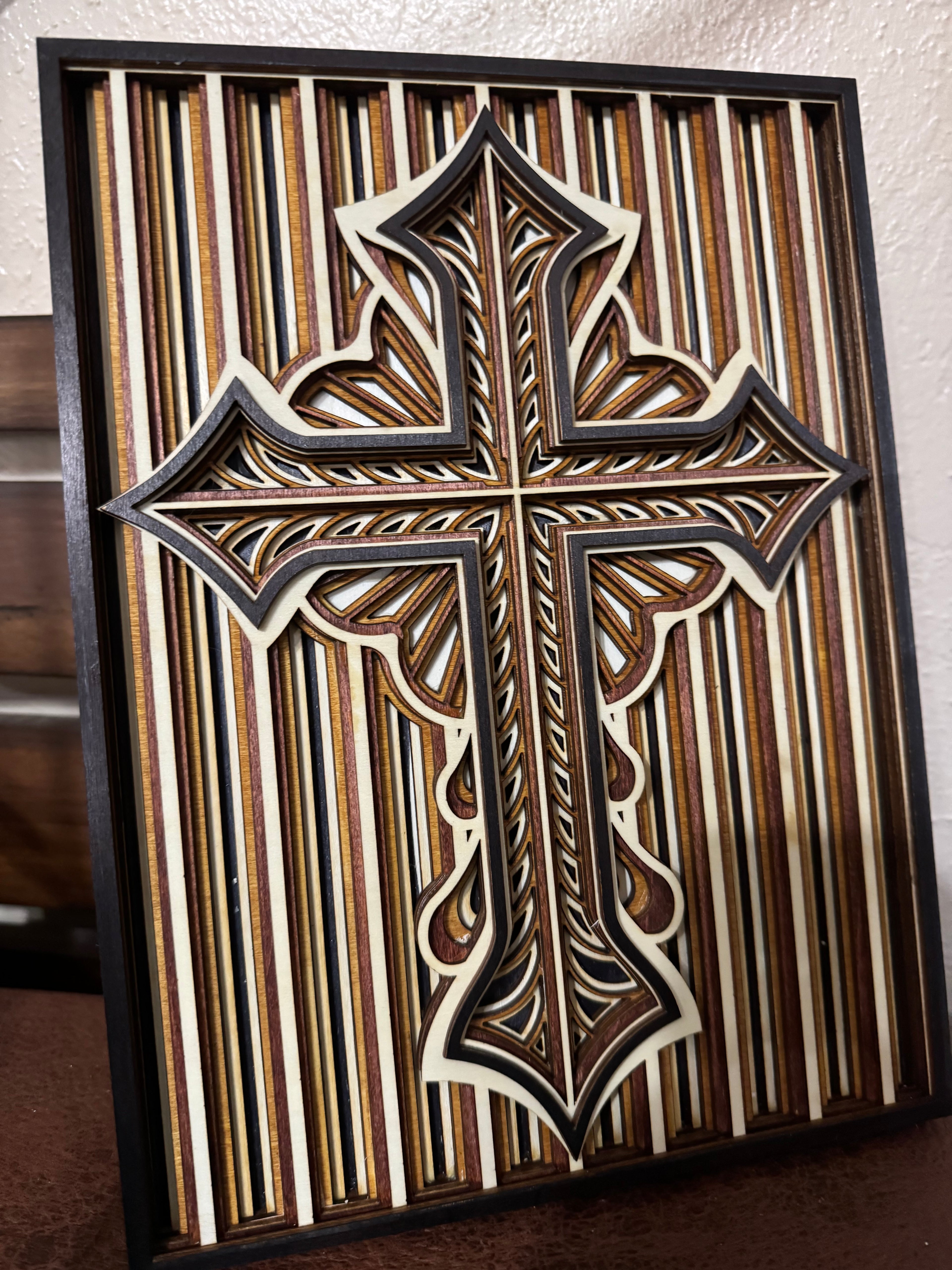 Wooden Layered Cross Striped