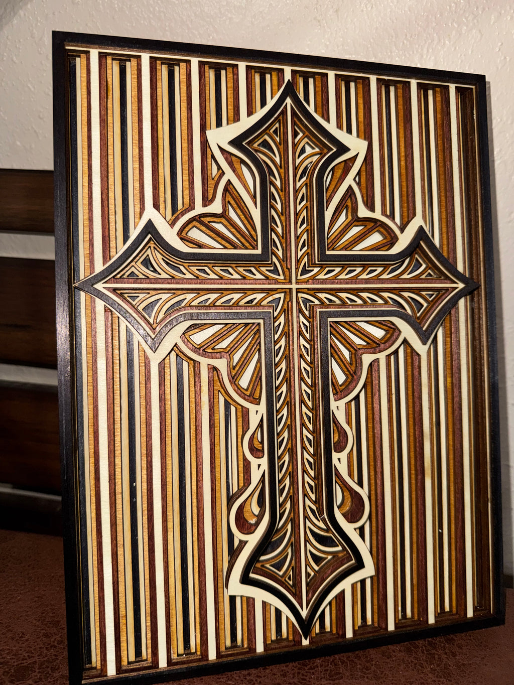 Wooden Layered Cross Striped