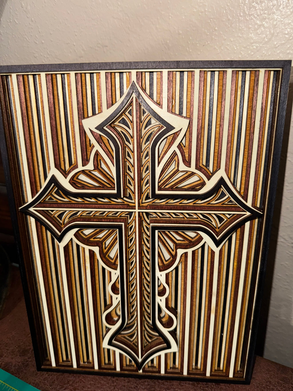 Wooden Layered Cross Striped