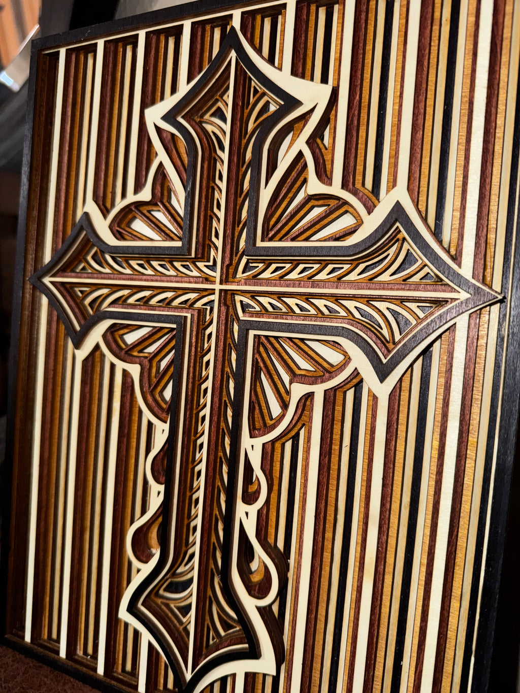 Wooden Layered Cross Striped