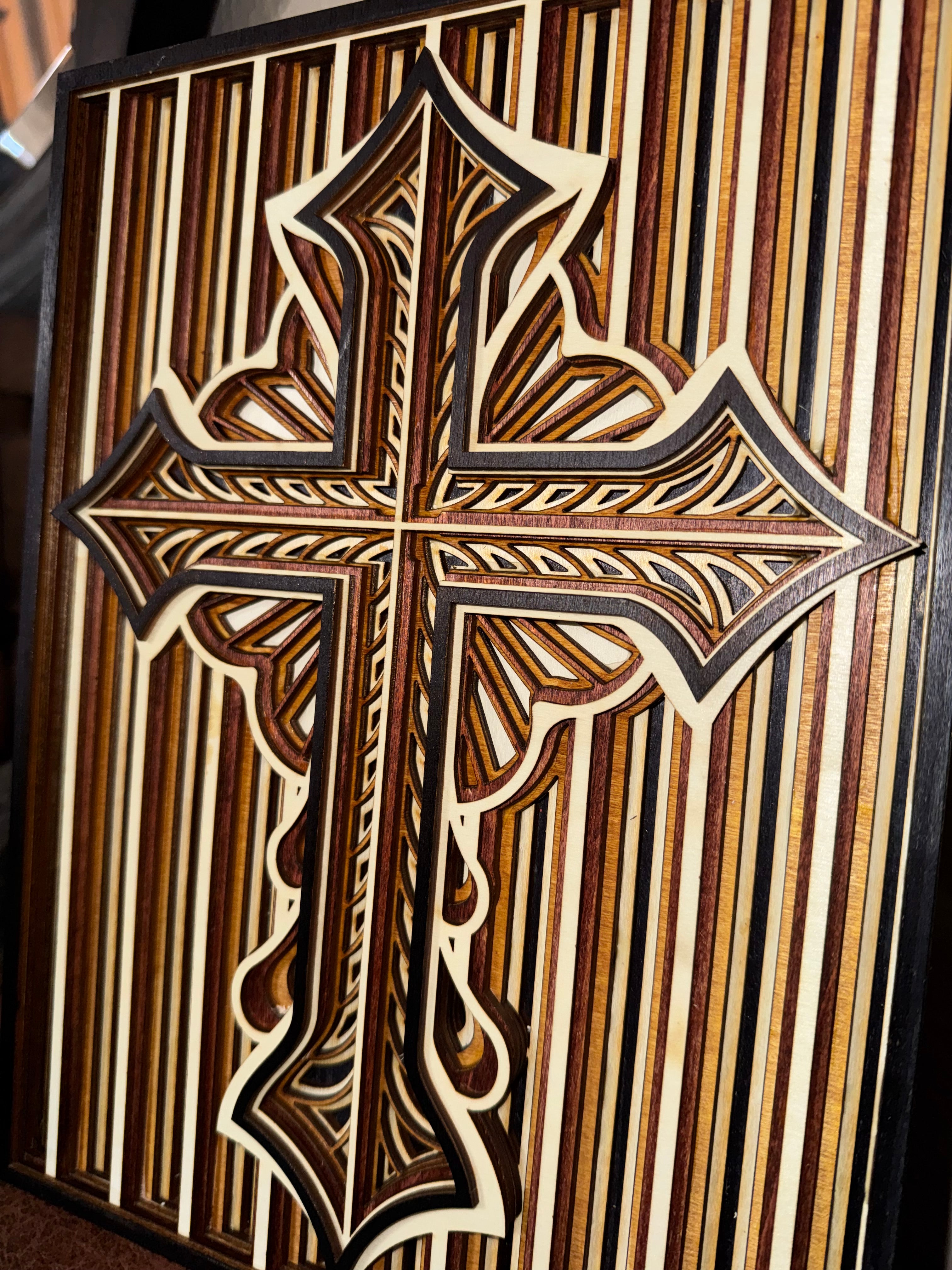 Wooden Layered Cross Striped