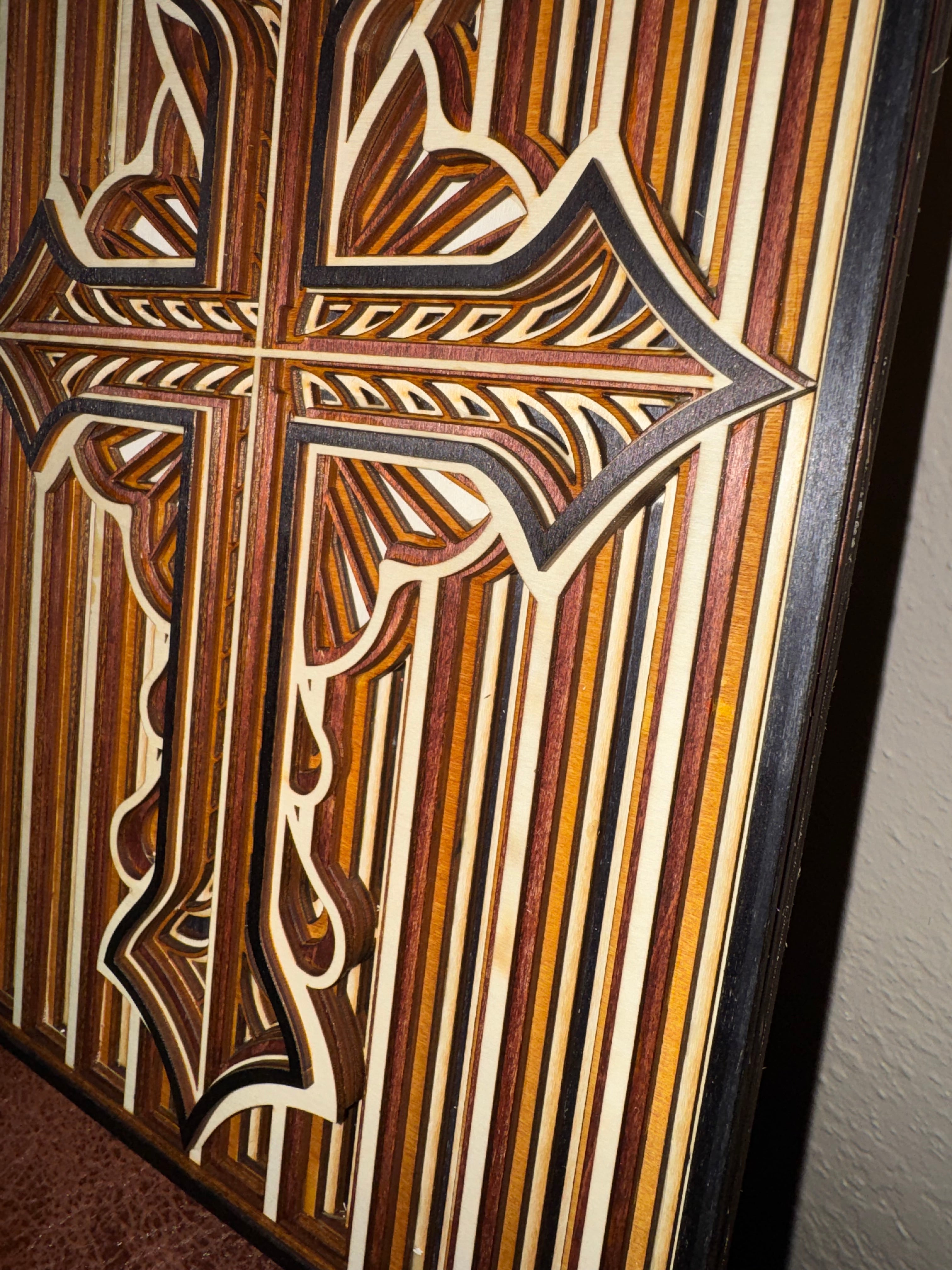 Wooden Layered Cross Striped