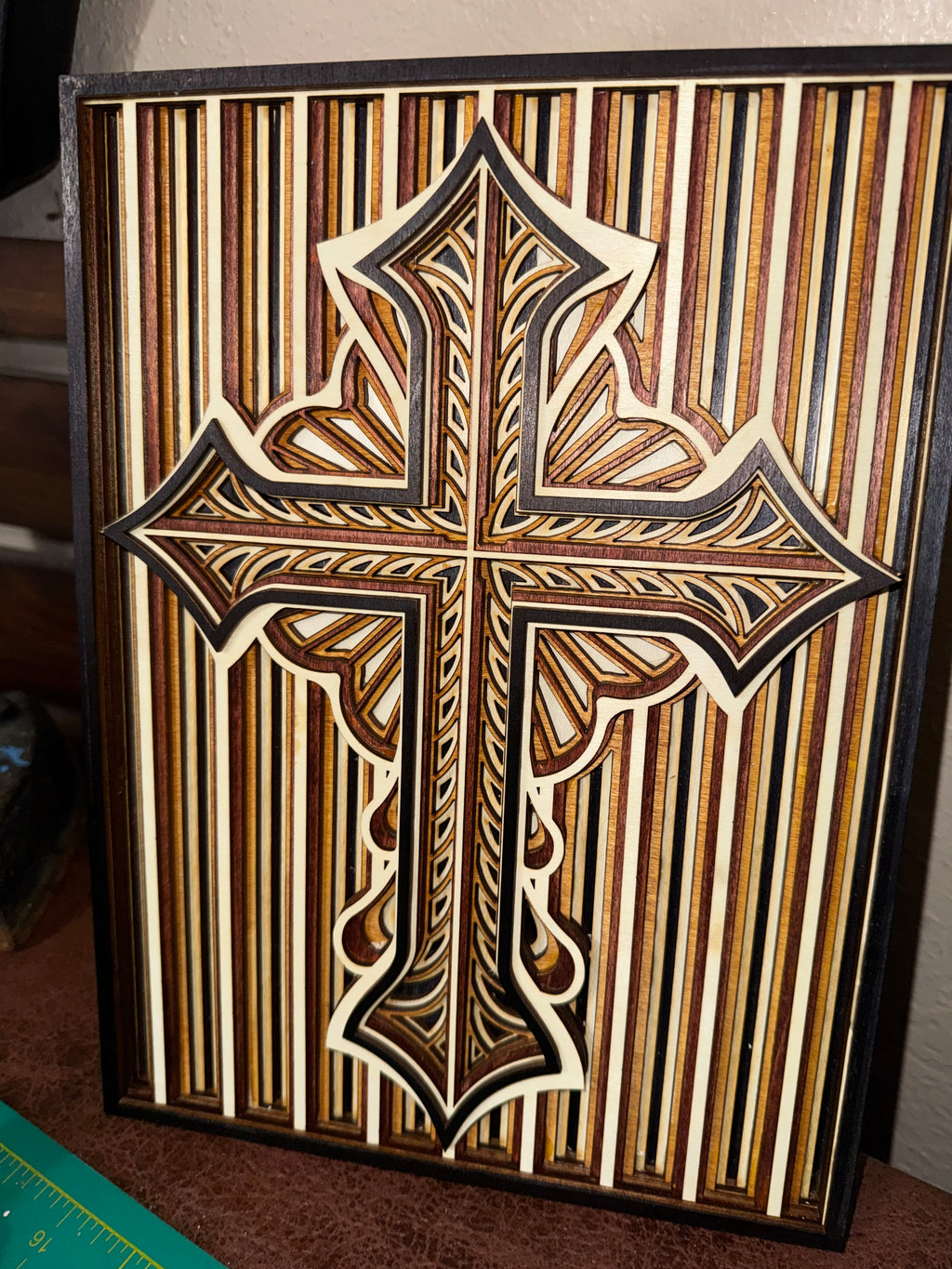 Wooden Layered Cross Striped