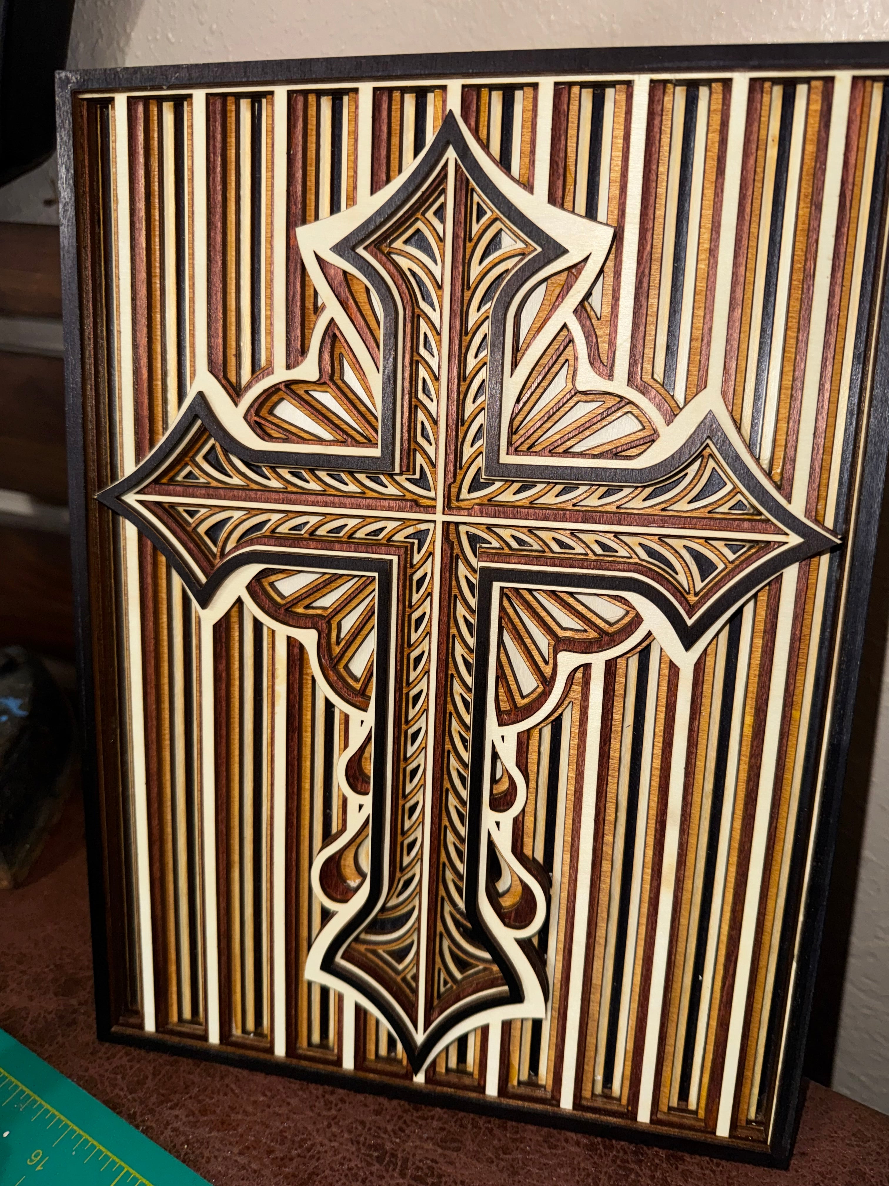 Wooden Layered Cross Striped