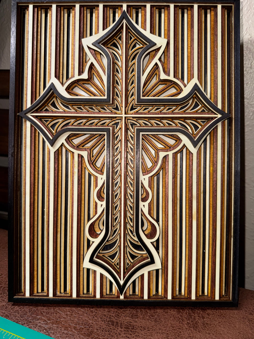 Wooden Layered Cross Striped