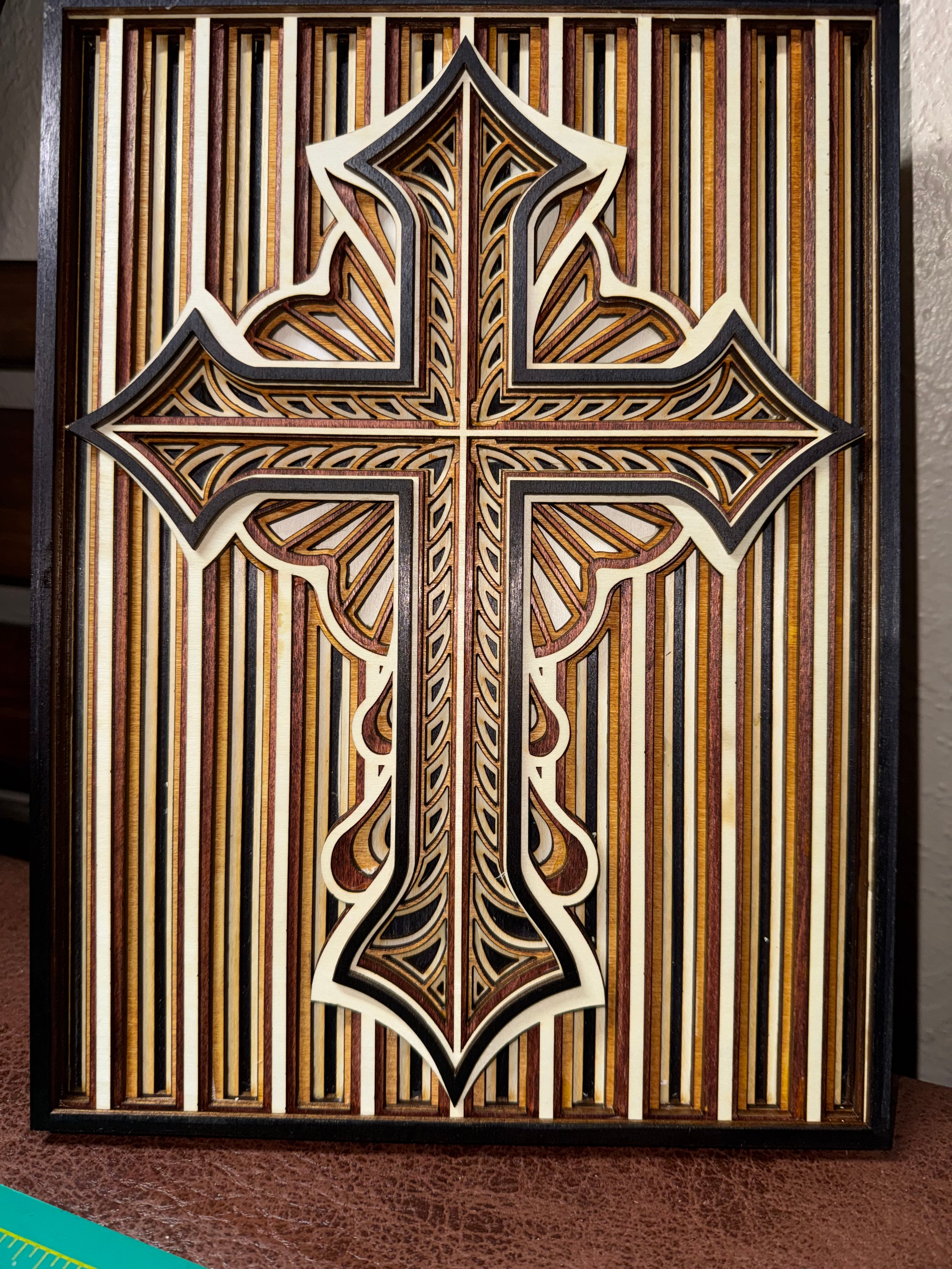 Wooden Layered Cross Striped