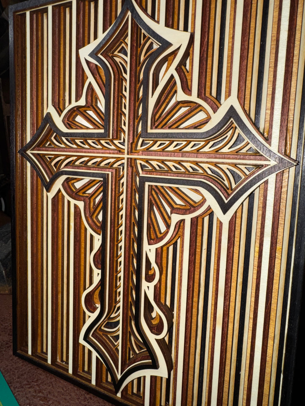 Wooden Layered Cross Striped