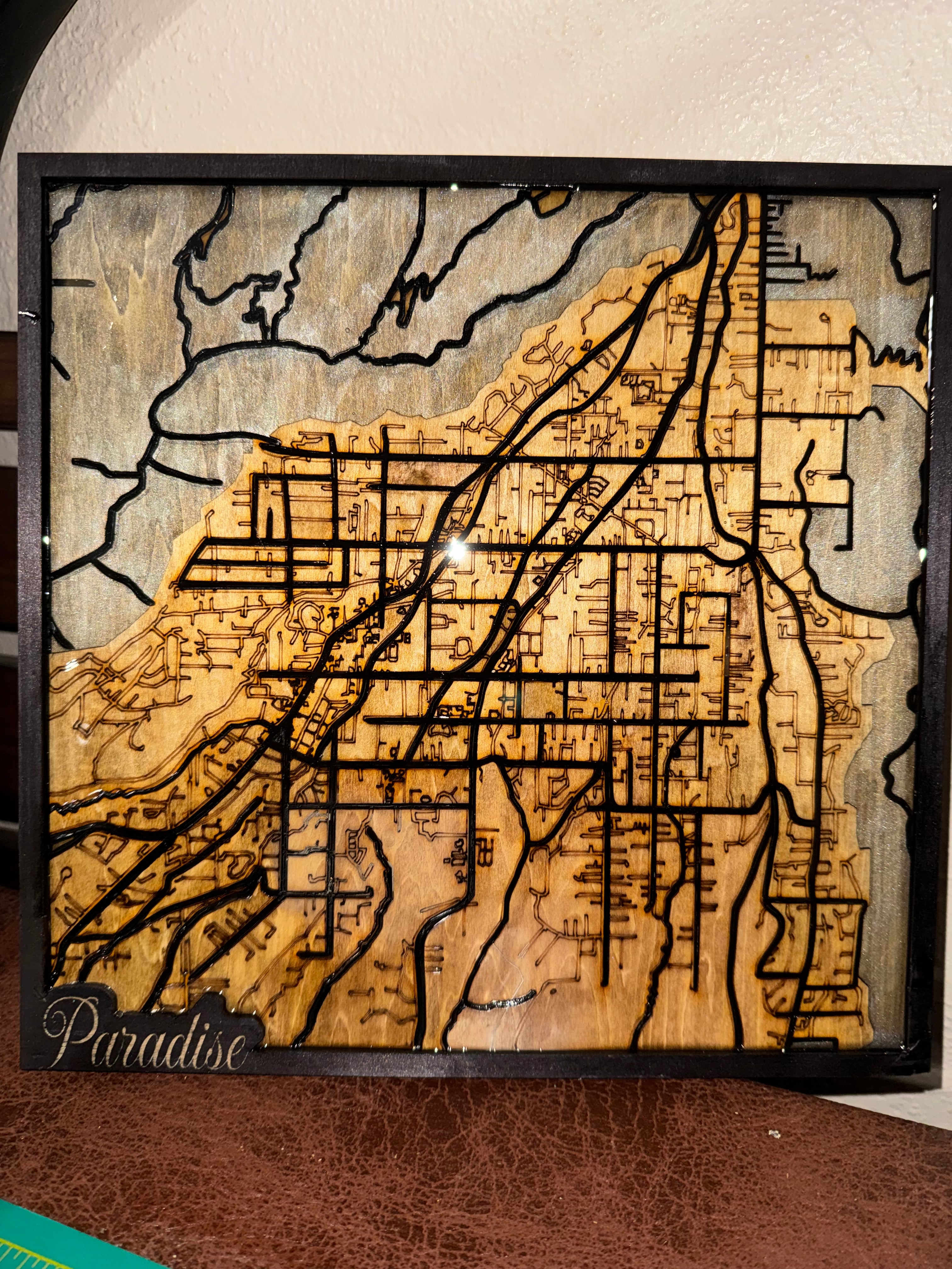Paradise California Wooden Map Grey