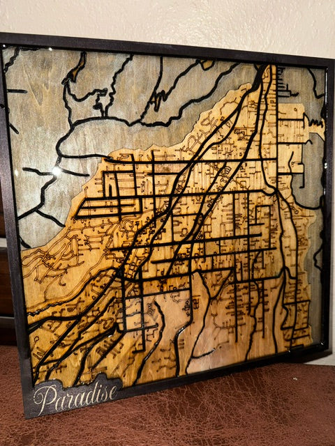 Paradise California Wooden Map Grey
