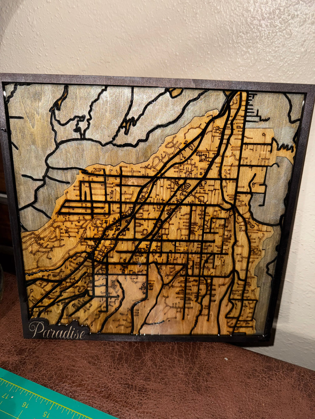 Paradise California Wooden Map Grey