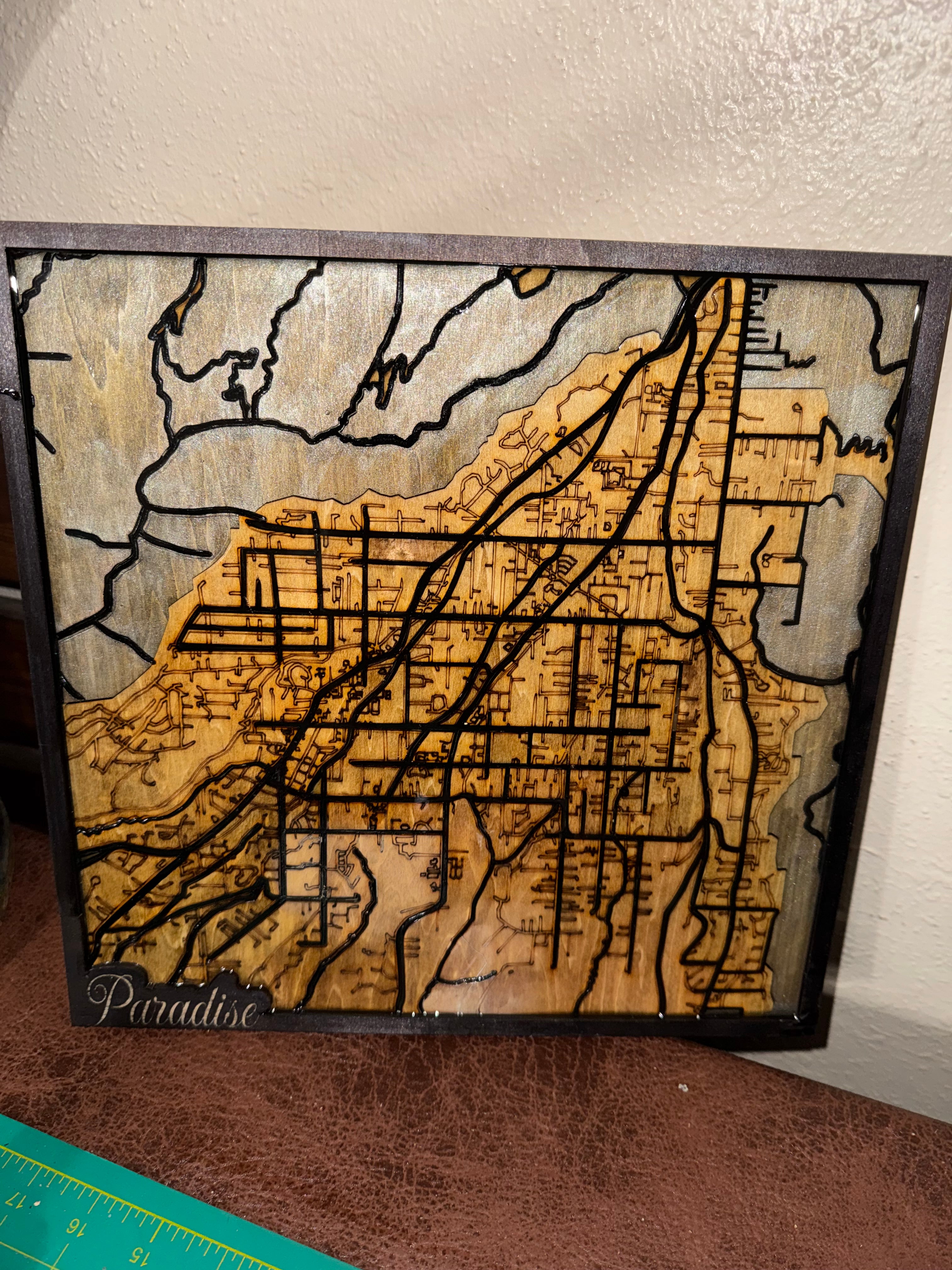 Paradise California Wooden Map Grey