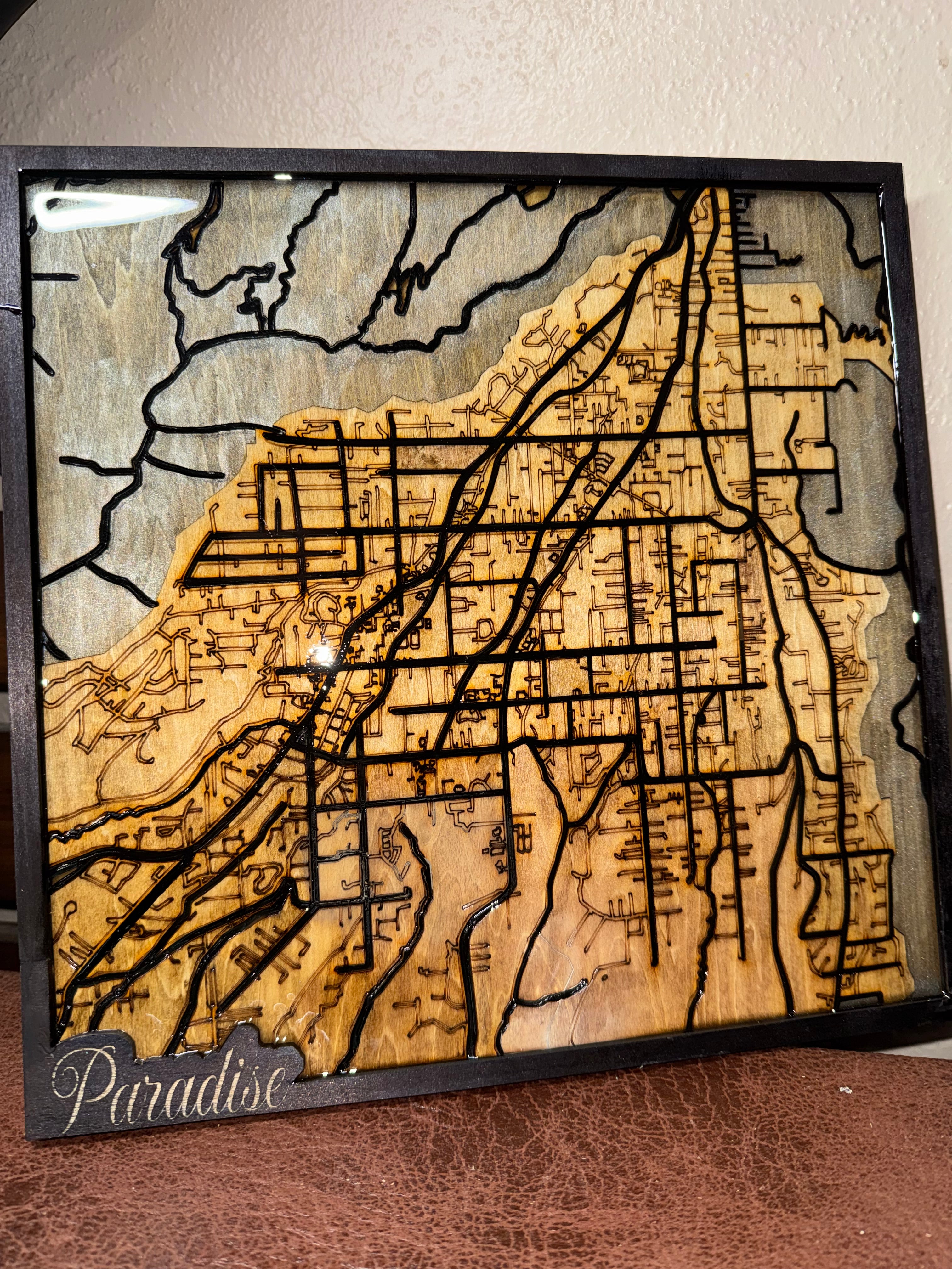 Paradise California Wooden Map Grey