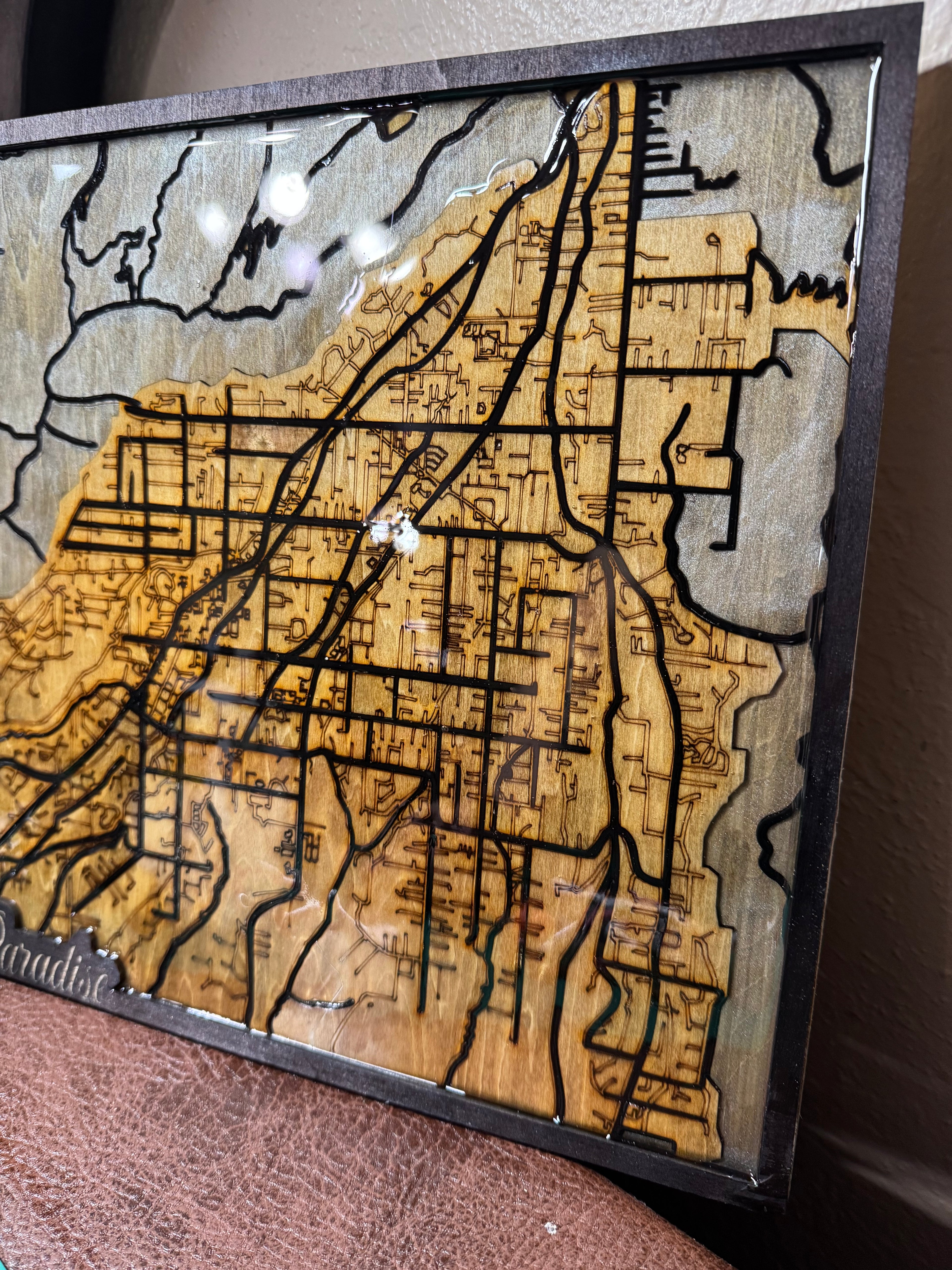 Paradise California Wooden Map Grey
