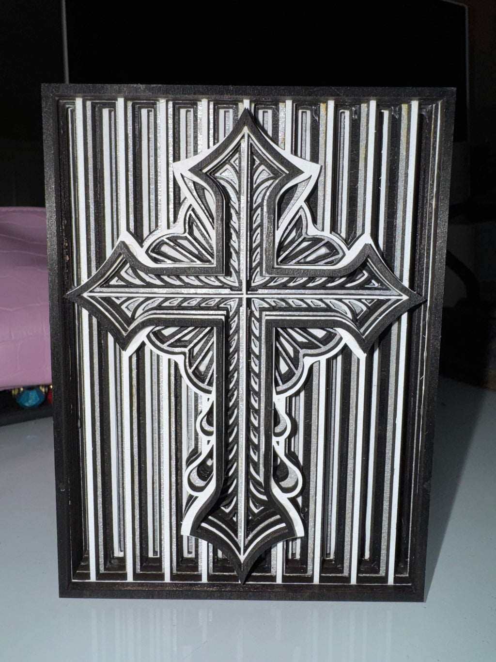 Black and White Striped Cross